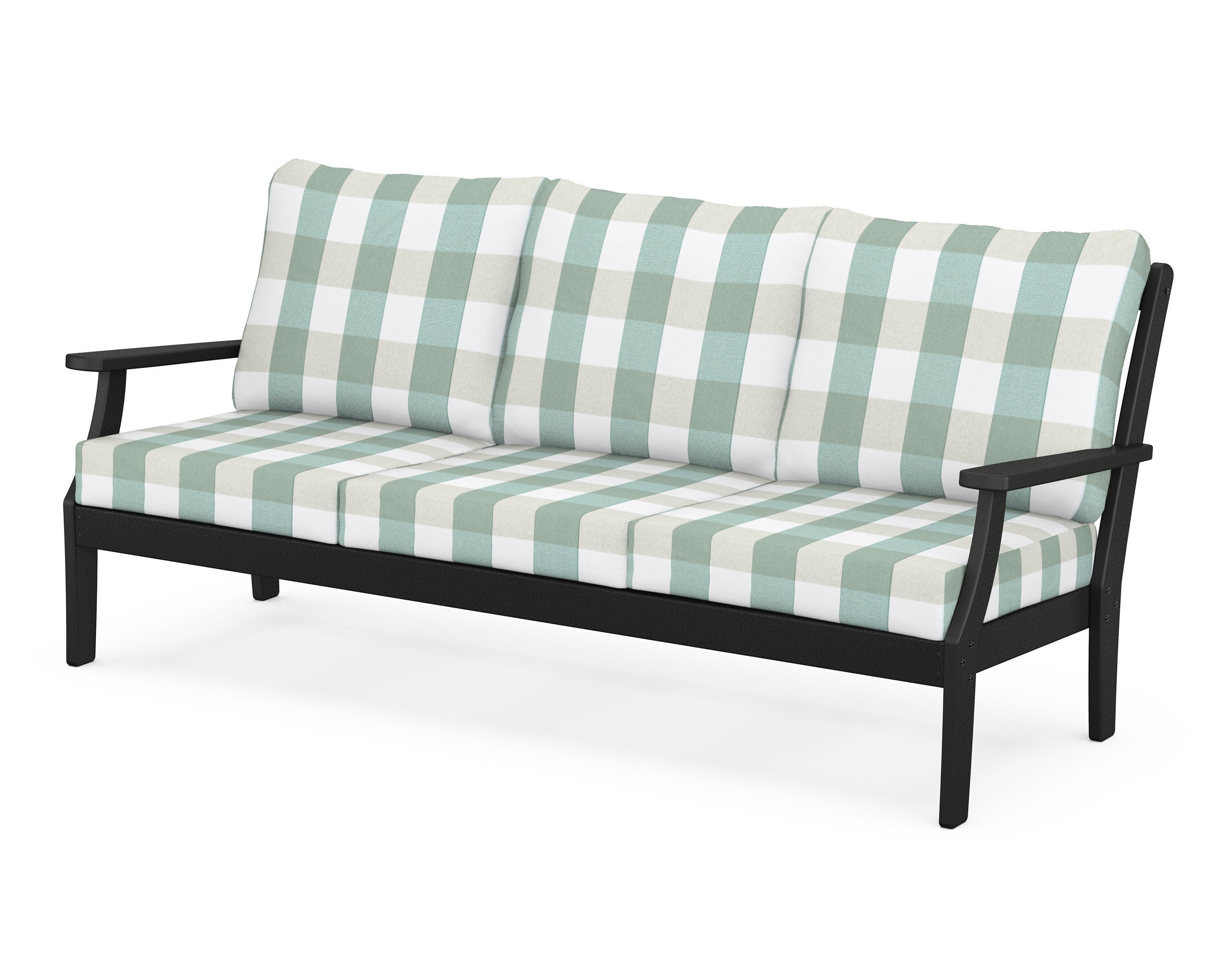Yacht Club Deep Seating Sofa in Charcoal Black / Buffalo Plaid Glacier Spa