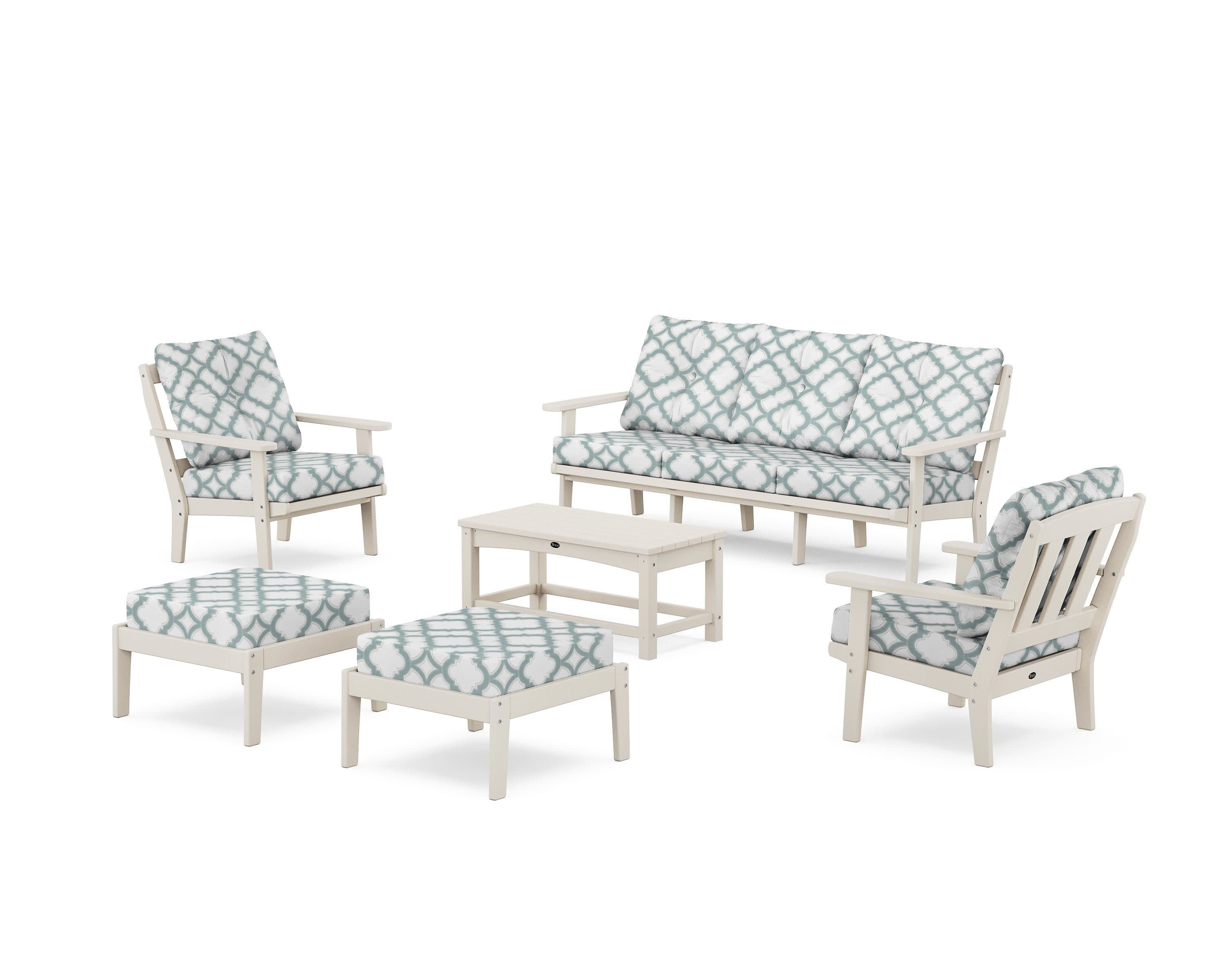 Cape Cod 6-Piece Lounge Sofa Set in Sand Castle / Trellis Glacier Spa
