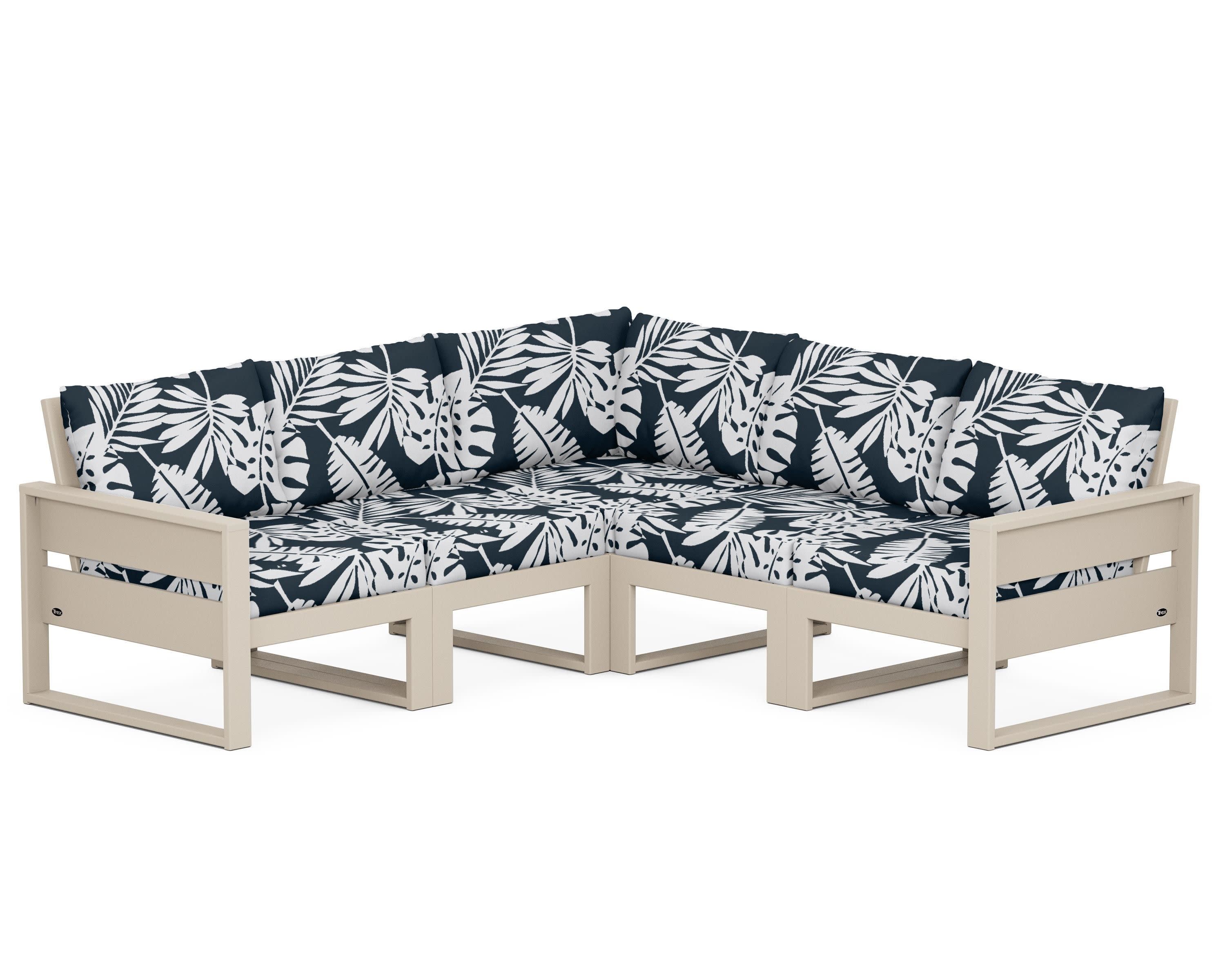 Eastport 5-Piece Sectional in Sand Castle / Leaf Marine Indigo