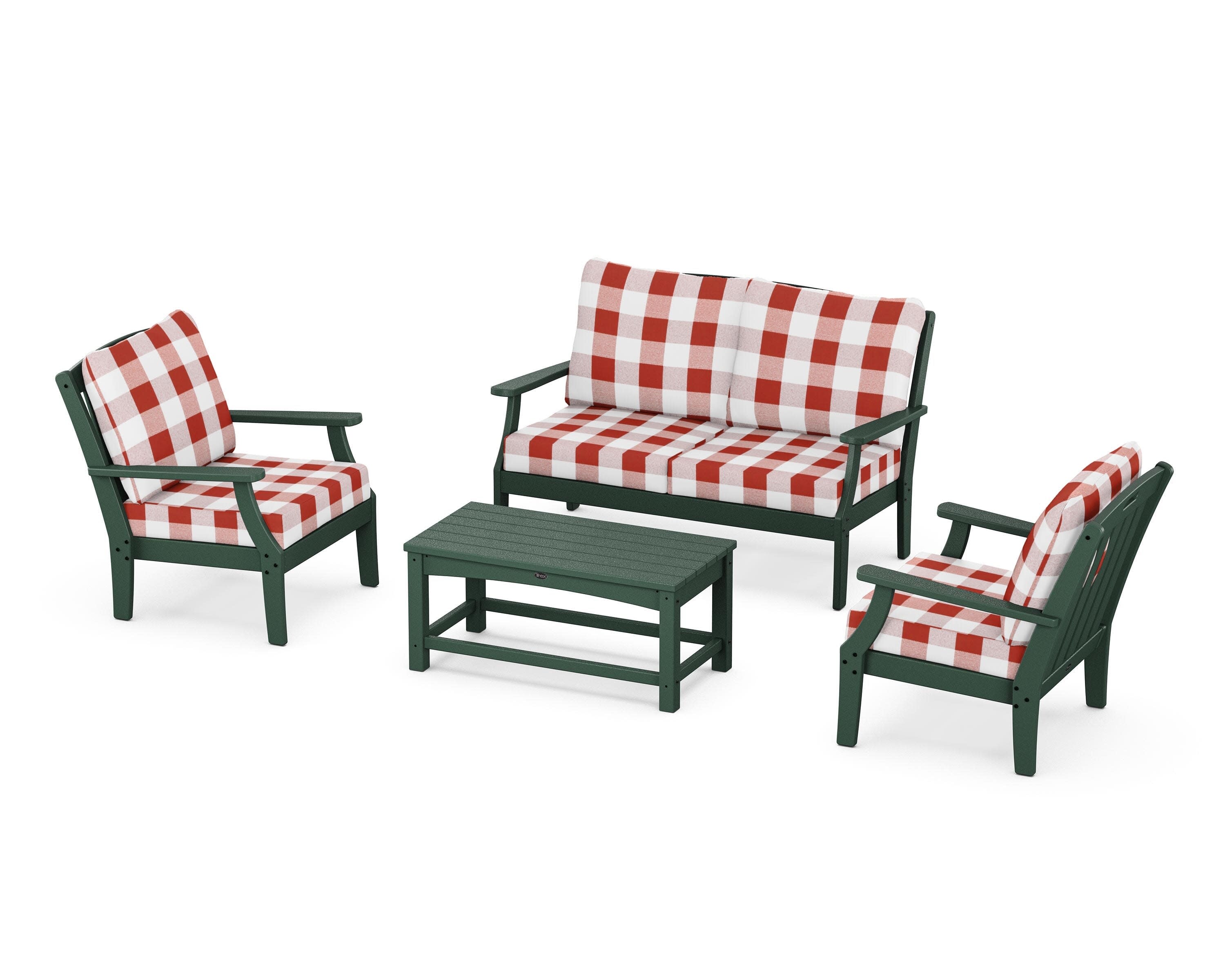 Yacht Club 4-Piece Deep Seating Chair Set in Rainforest Canopy / Buffalo Plaid Crimson