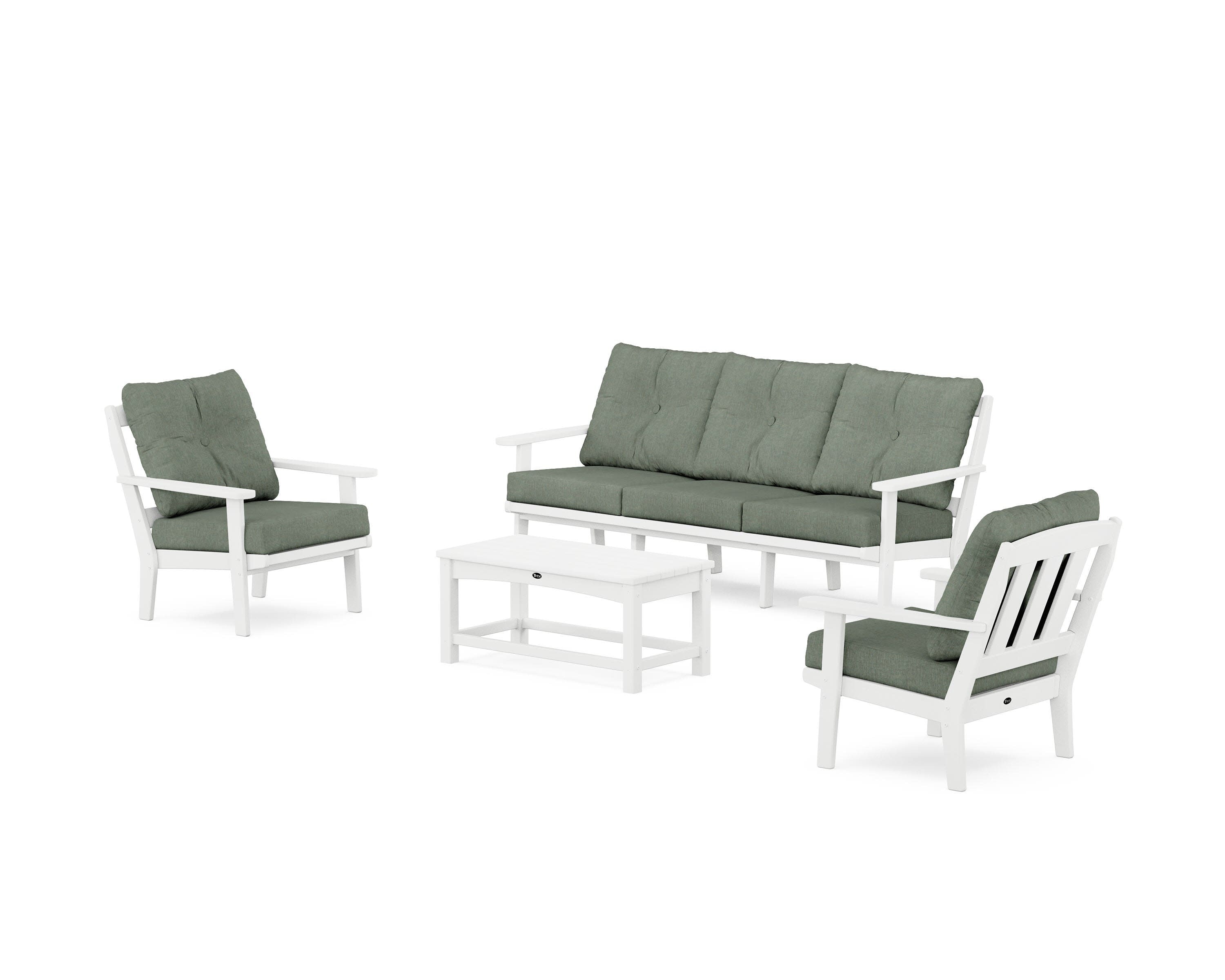 Cape Cod 4-Piece Deep Seating Set with Sofa in Classic White / Cast Sage