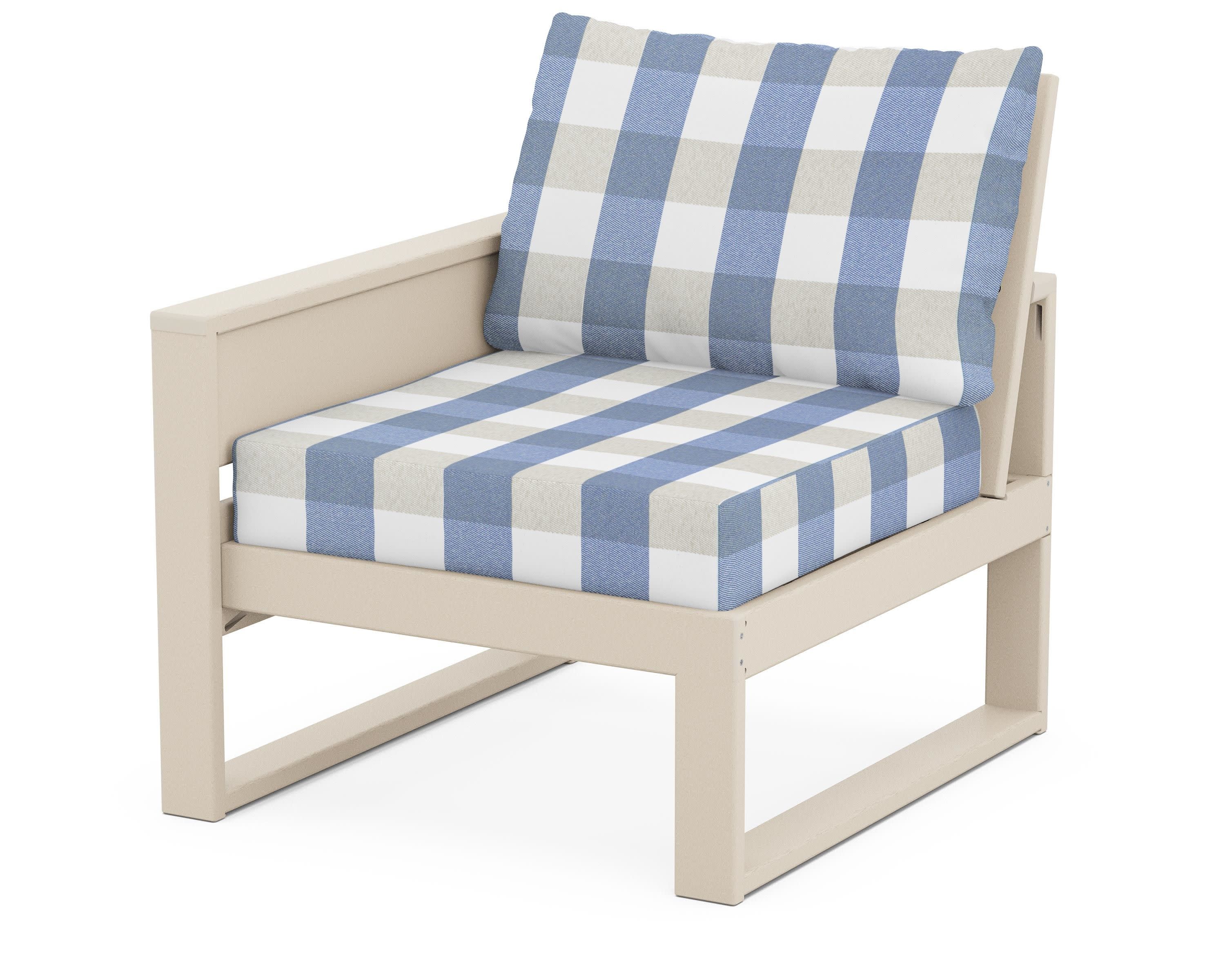 Eastport Modular Left Arm Chair in Sand Castle / Buffalo Plaid Sky Blue