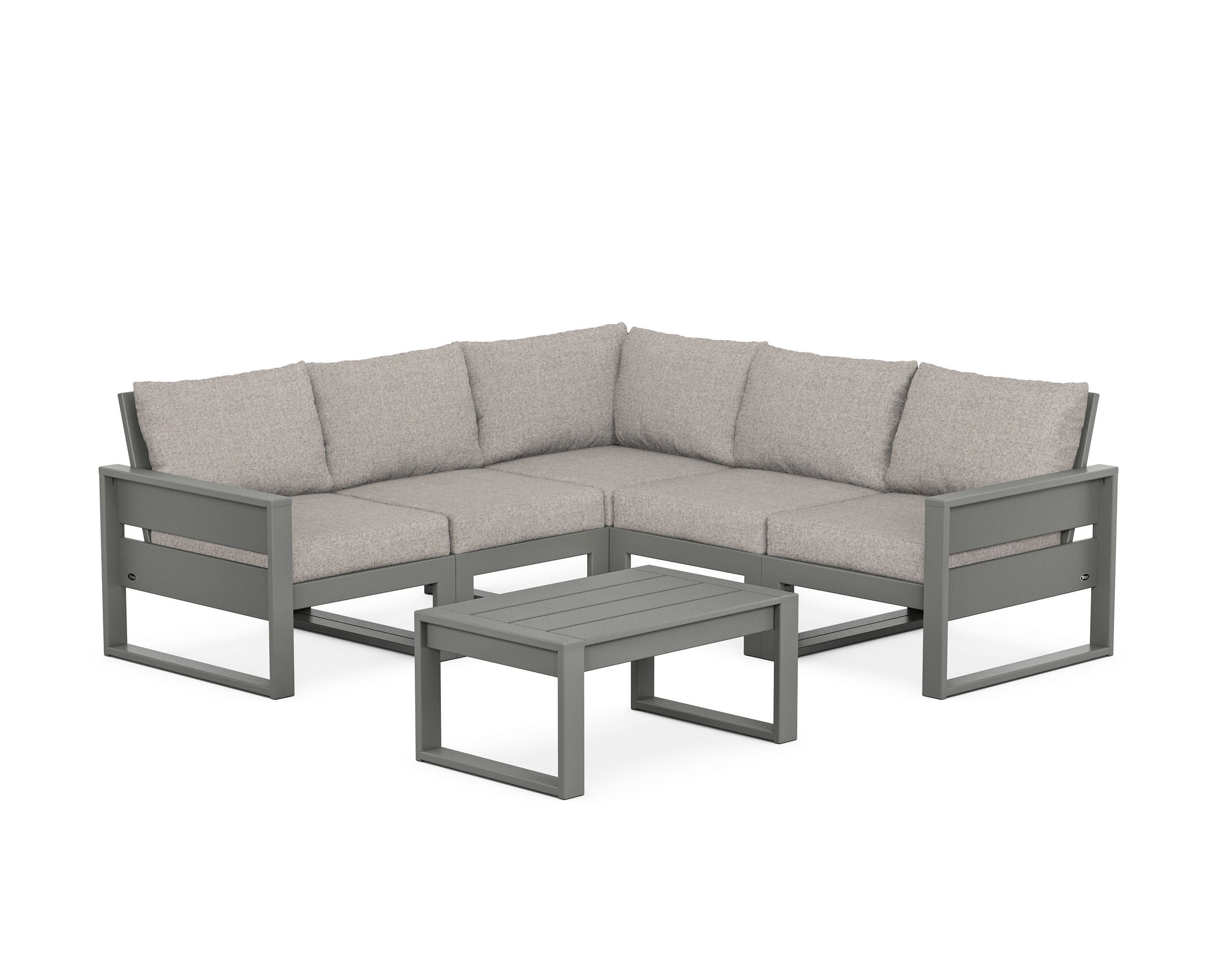 Eastport 6-Piece Deep Seating Sectional + Coffee Table Set in Stepping Stone / Weathered Tweed