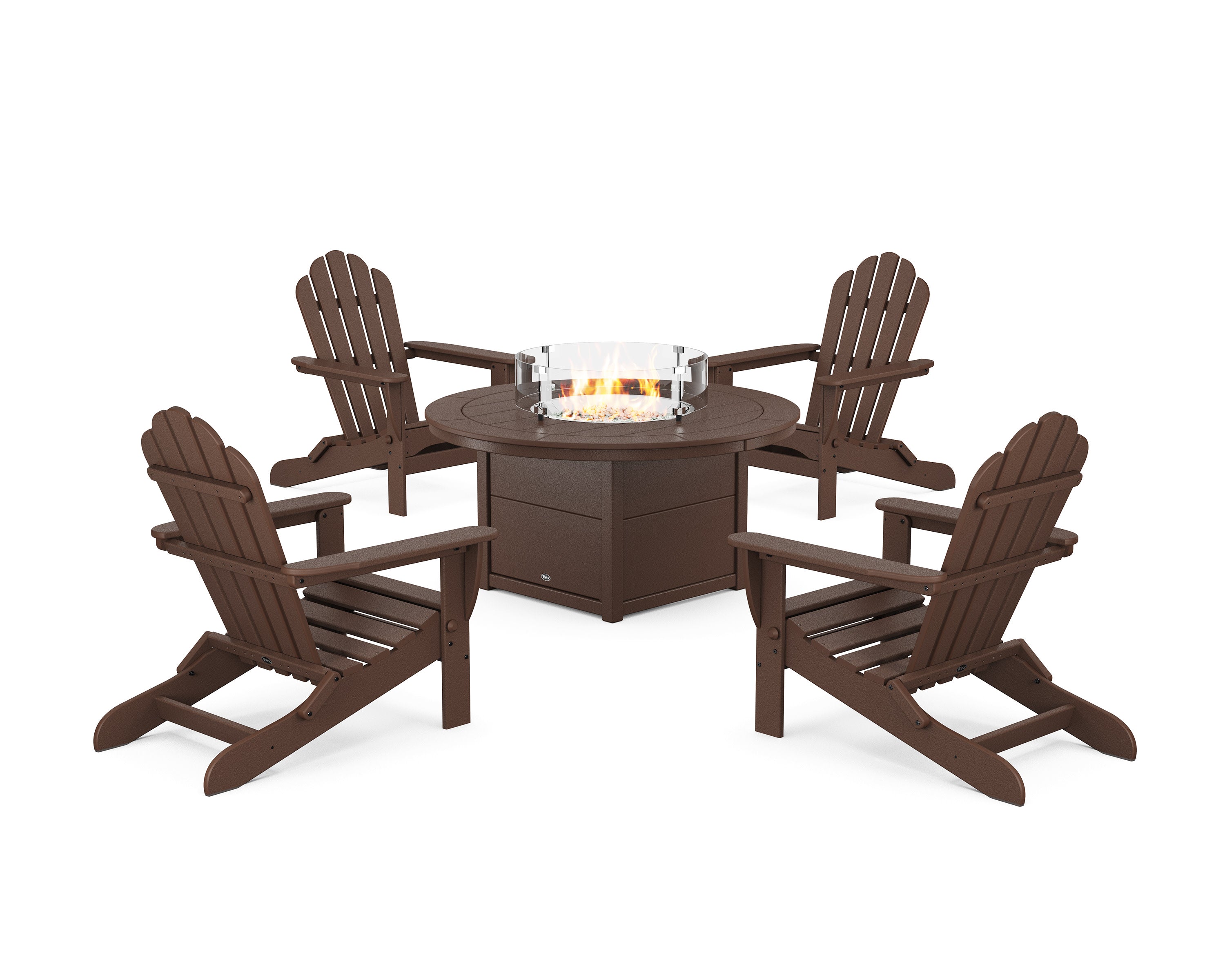 5-Piece Monterey Bay Folding Adirondack Conversation Set with Fire Pit Table in Vintage Lantern