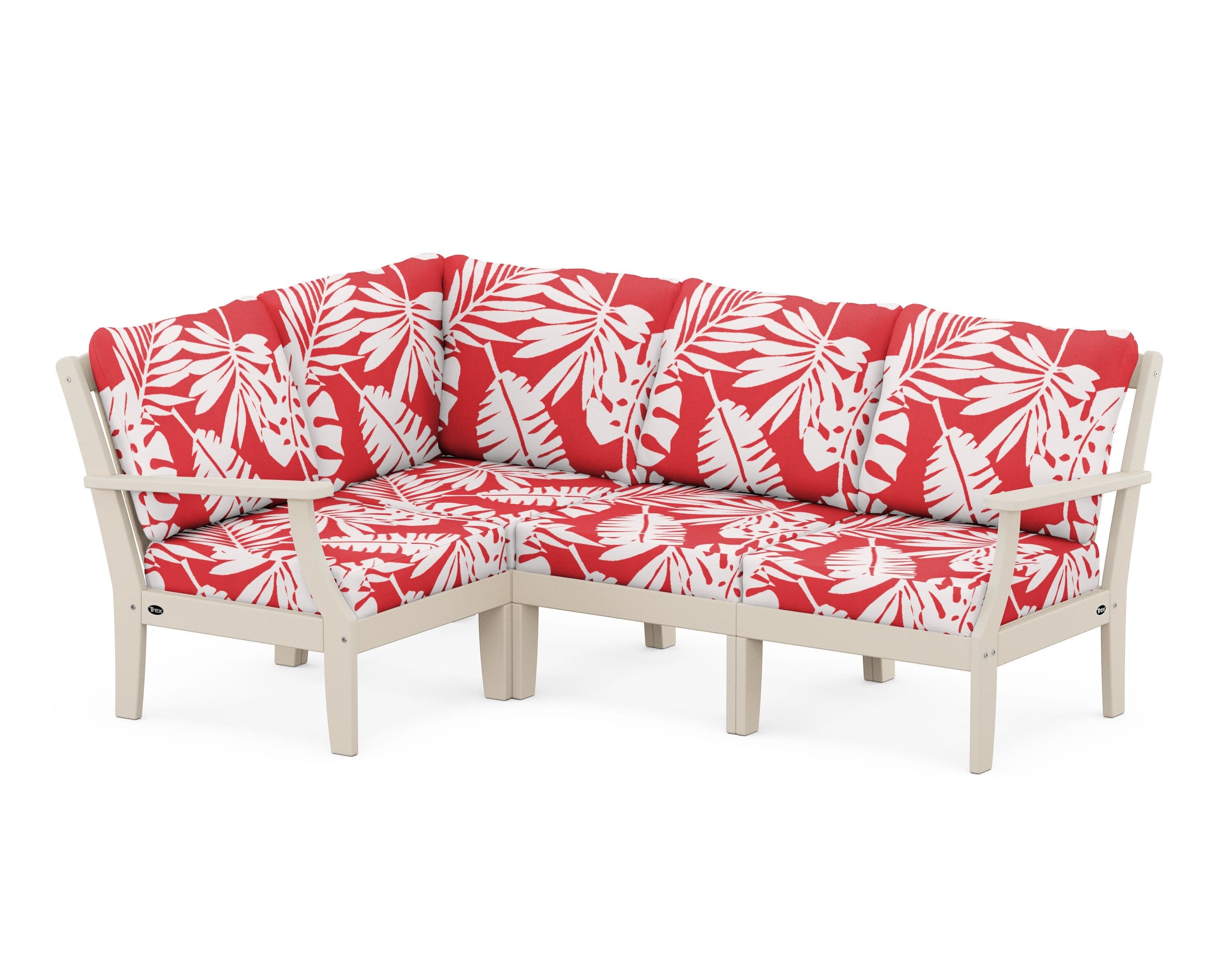 Yacht Club Modular 4-Piece Deep Seating Set in Sand Castle / Leaf Crimson