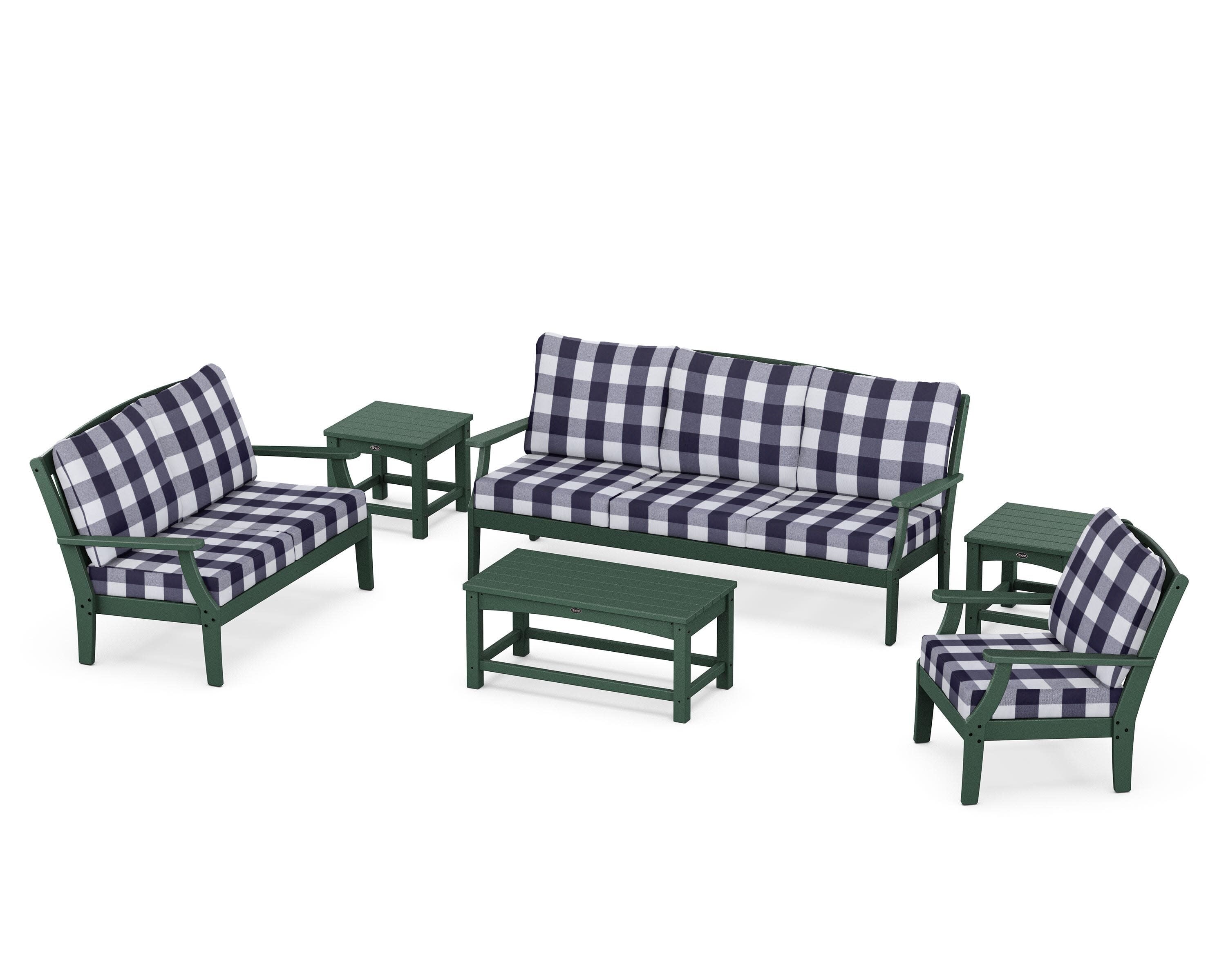 Yacht Club 6-Piece Deep Seating Set in Rainforest Canopy / Buffalo Plaid Navy