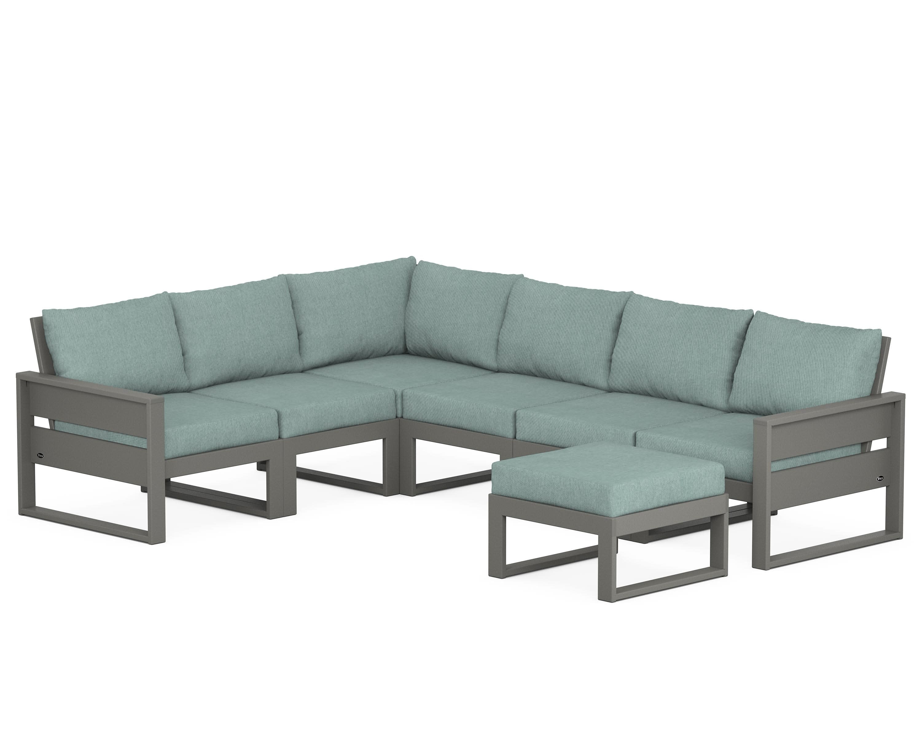 Eastport 6-Piece Sectional with Ottoman in Stepping Stone / Glacier Spa
