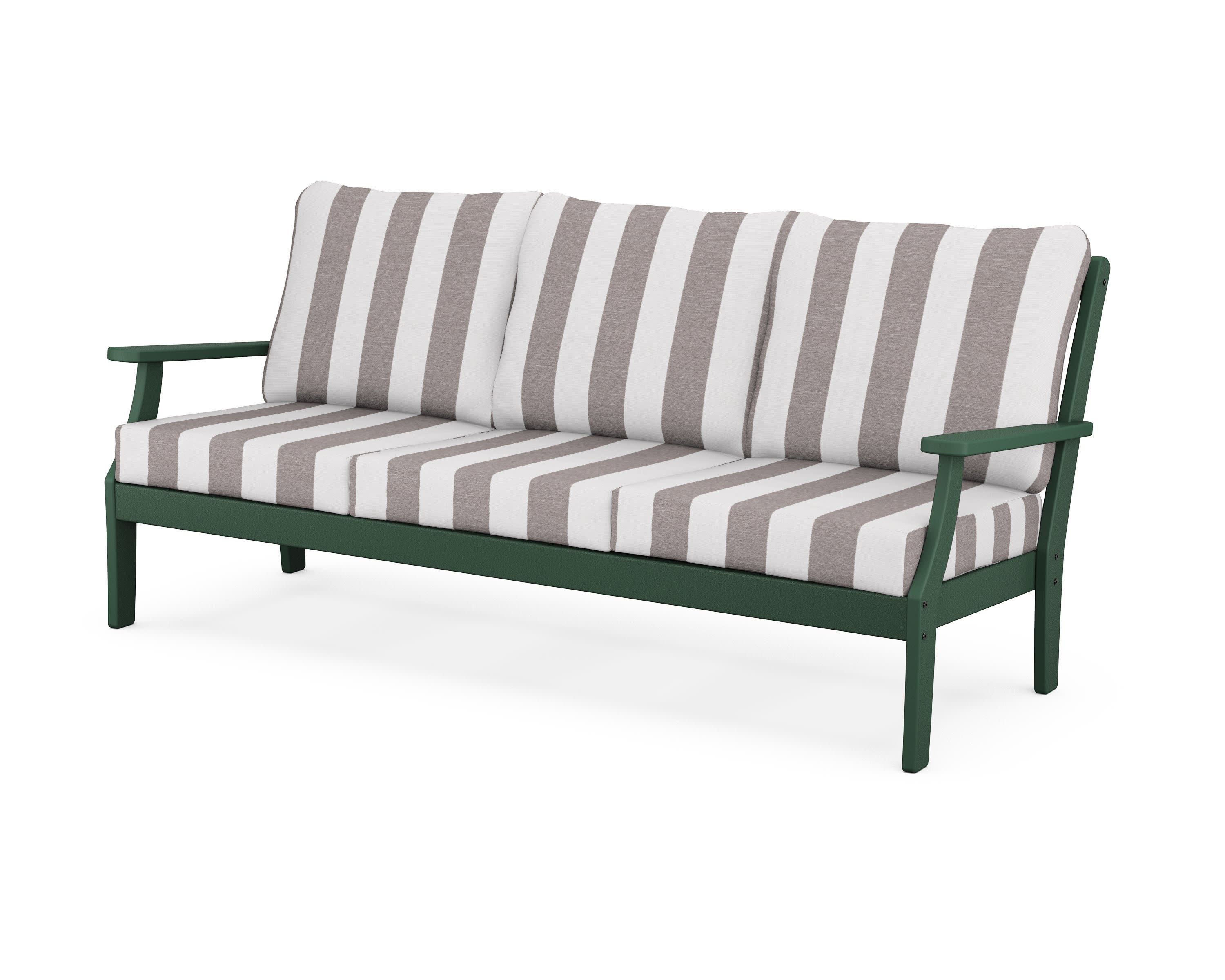 Yacht Club Deep Seating Sofa in Rainforest Canopy / Cabana Stripe Grey Mist