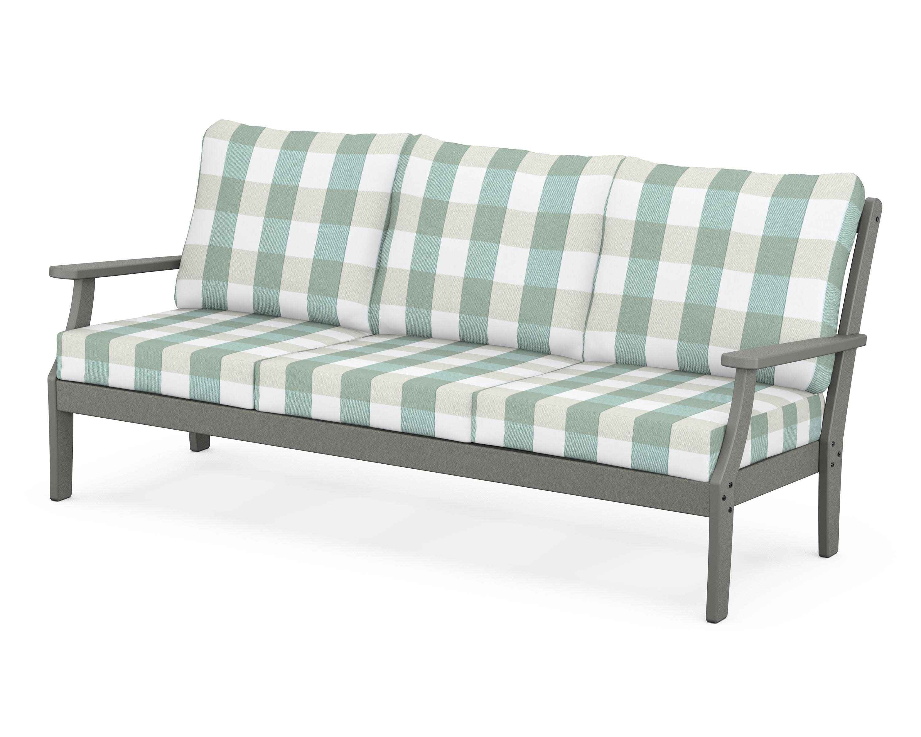 Yacht Club Deep Seating Sofa in Stepping Stone / Buffalo Plaid Glacier Spa