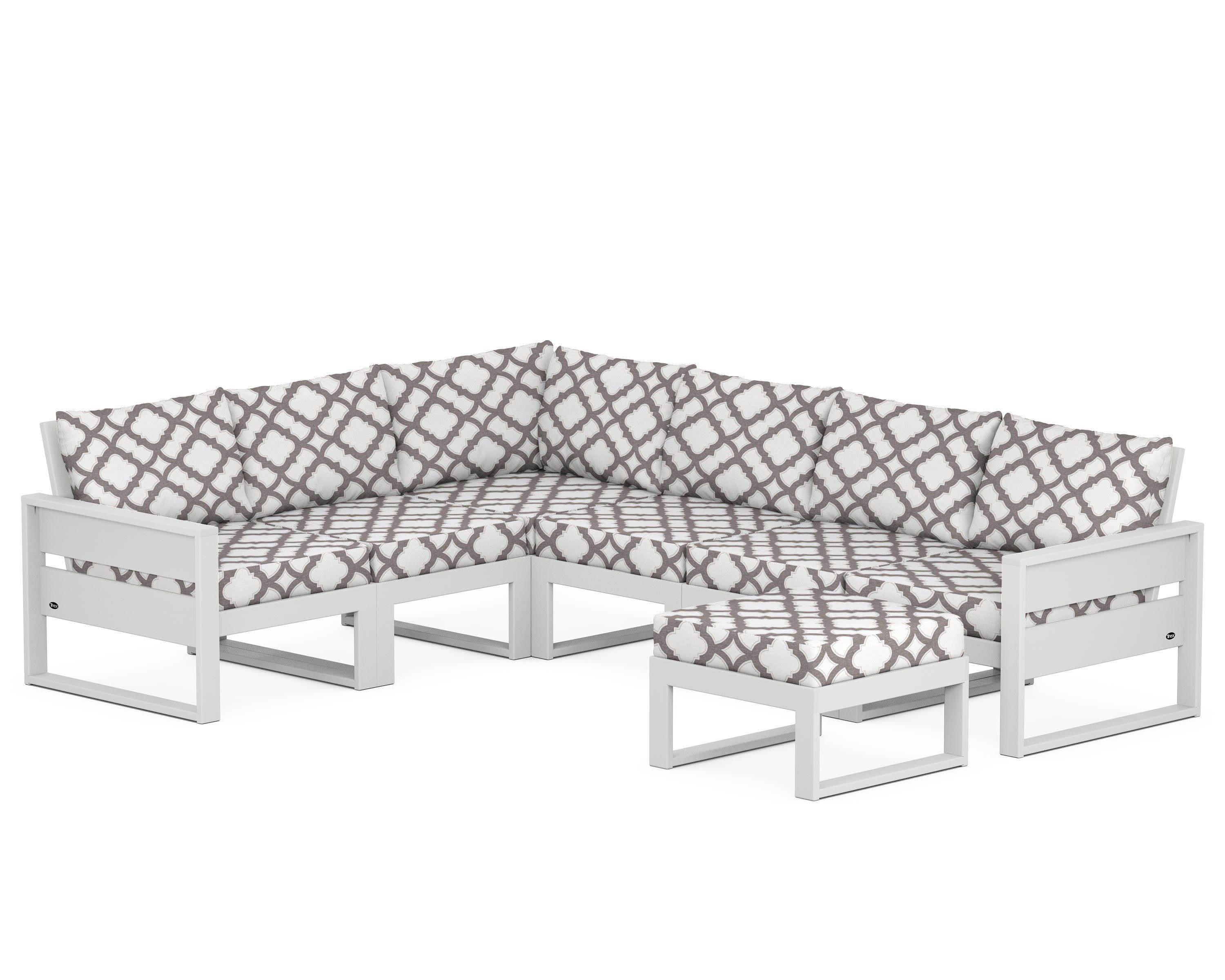Eastport 6-Piece Sectional with Ottoman in Classic White / Trellis Grey Mist