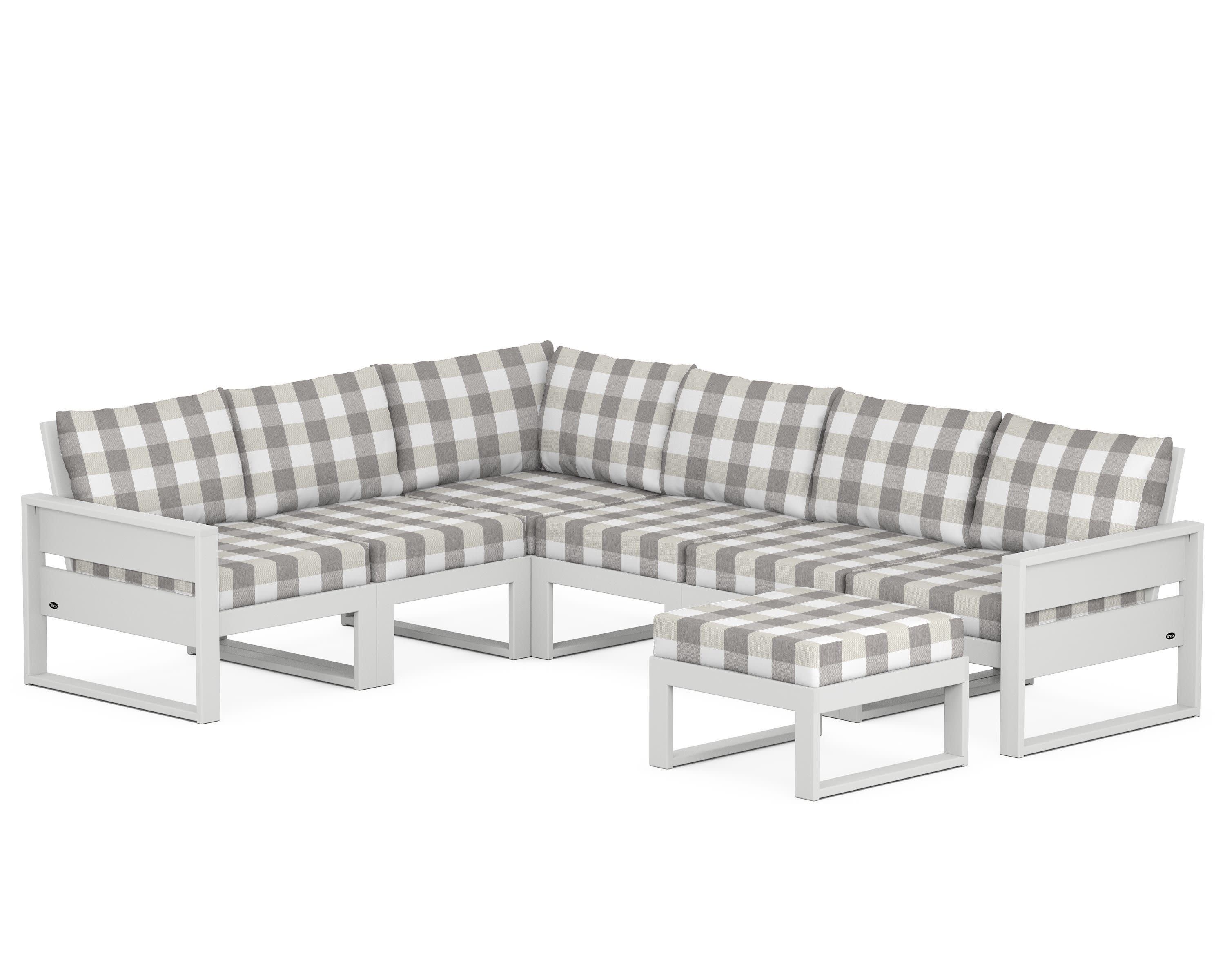 Eastport 6-Piece Sectional with Ottoman in Classic White / Buffalo Plaid Grey Mist