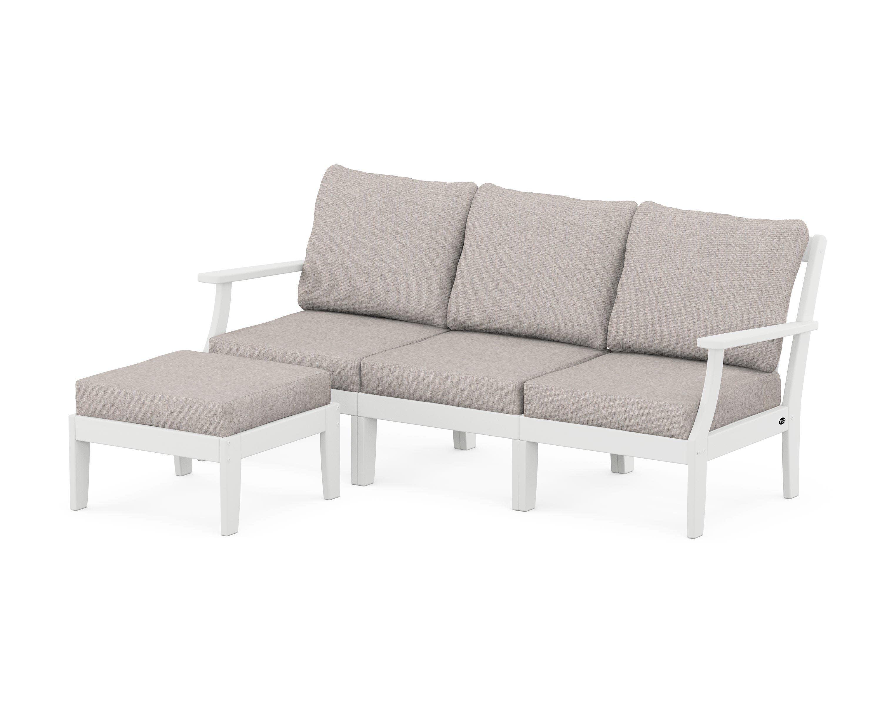 Yacht Club Modular 4-Piece Deep Seating Set with Ottoman in Classic White / Weathered Tweed