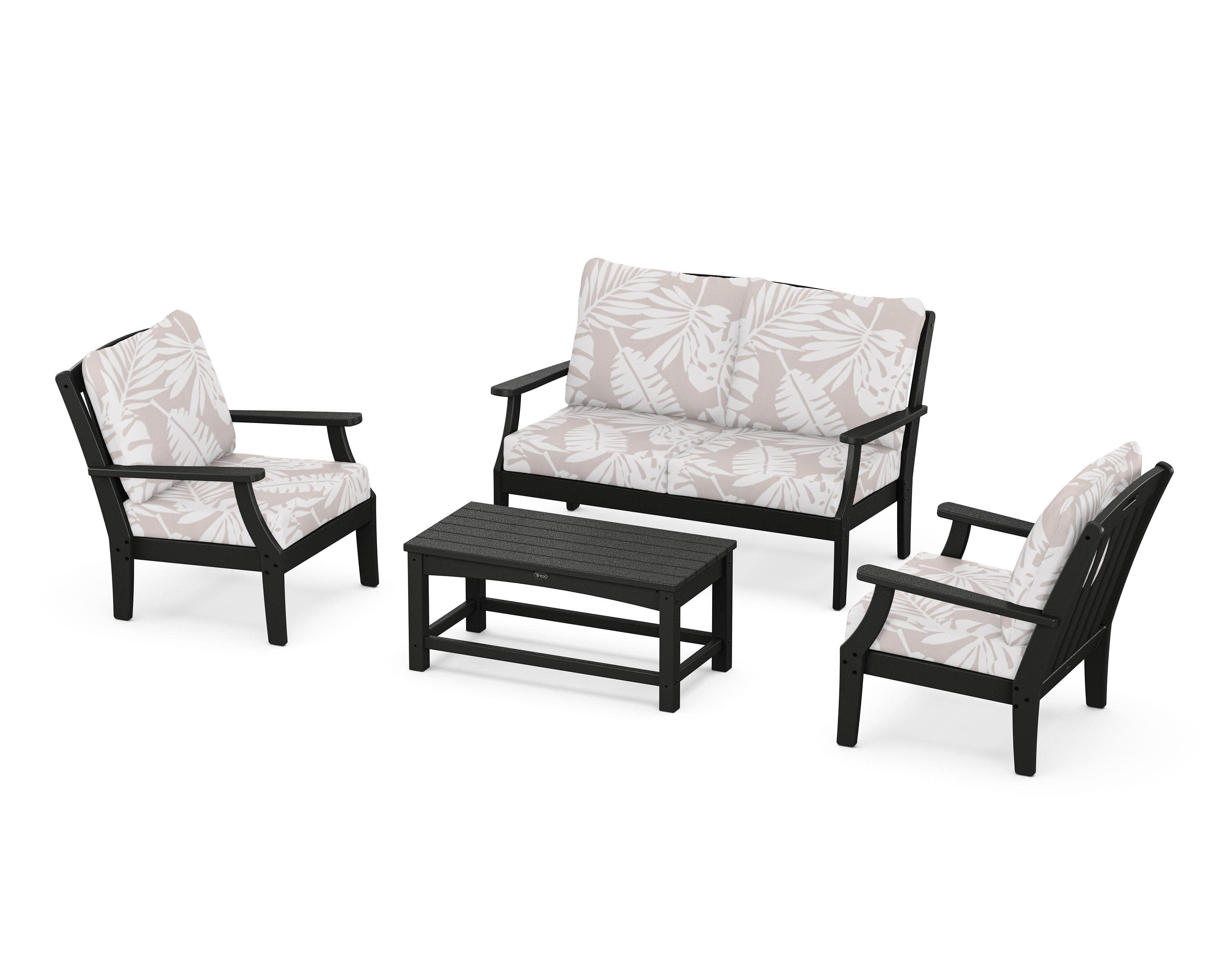 Yacht Club 4-Piece Deep Seating Chair Set in Charcoal Black / Leaf Dune Burlap
