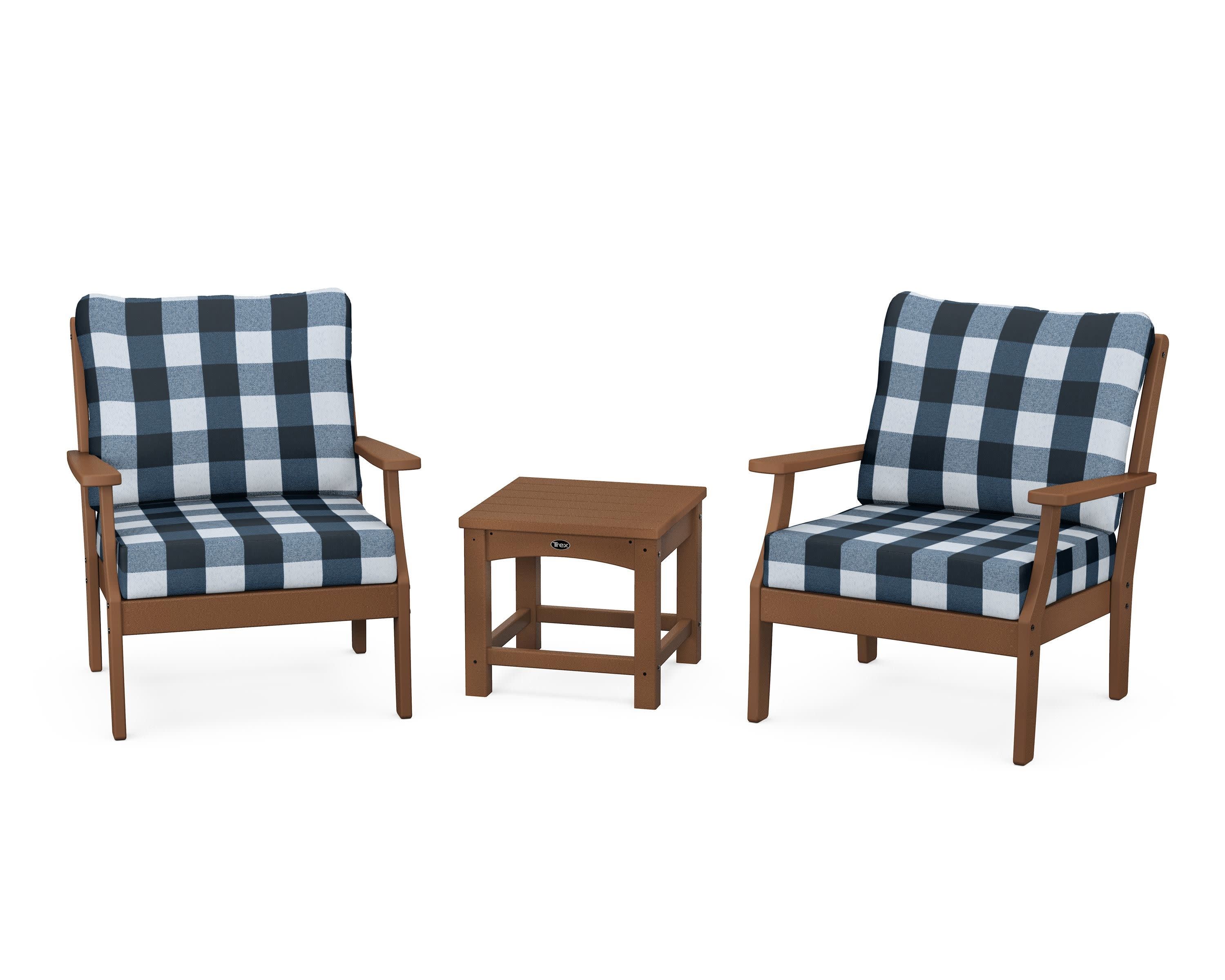 Yacht Club 3-Piece Deep Seating Set in Tree House / Buffalo Plaid Marine Indigo