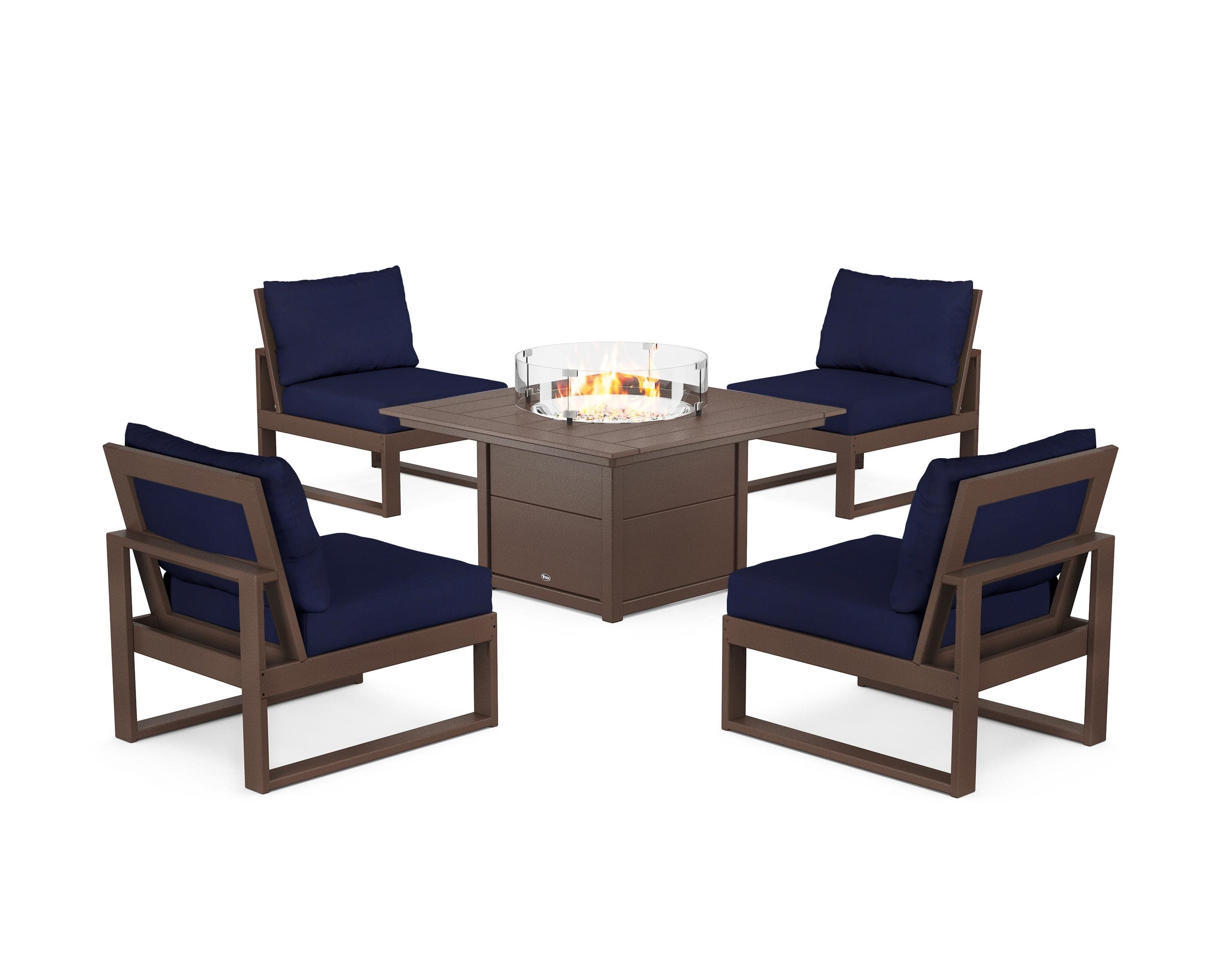 Eastport Modular 5-Piece Deep Seating Set with Square Fire Pit Table in Vintage Lantern / Navy