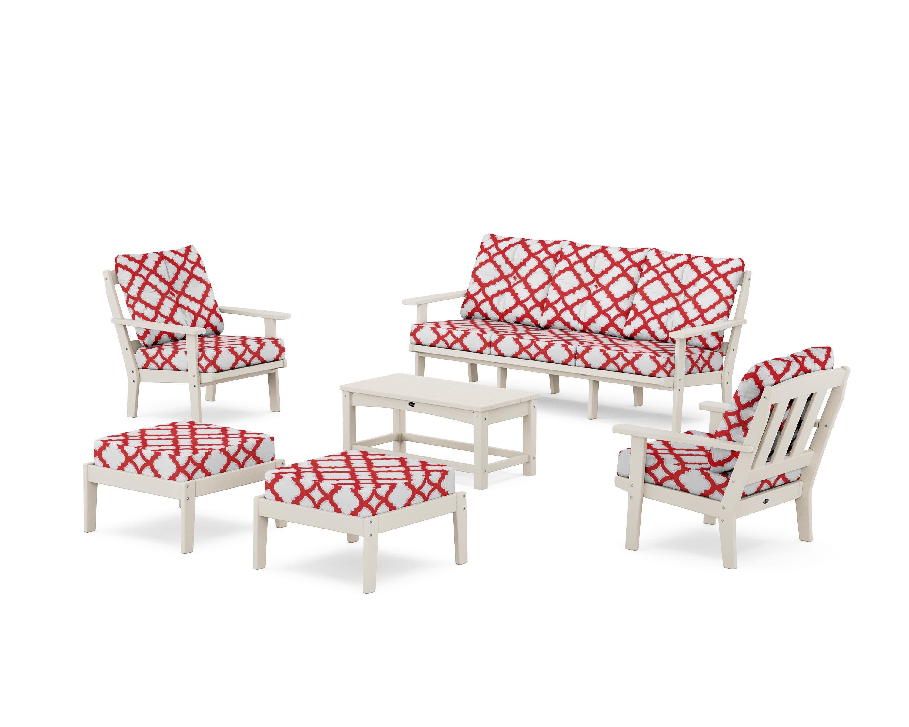 Cape Cod 6-Piece Lounge Sofa Set in Sand Castle / Trellis Crimson