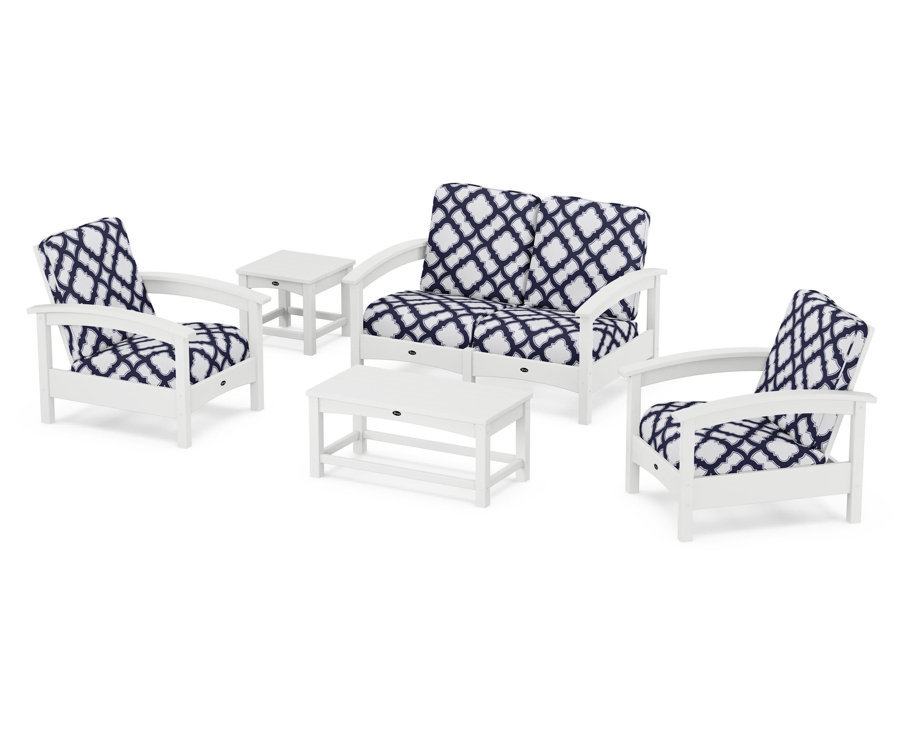 Rockport Club 6-Piece Deep Seating Conversation Set in Classic White / Trellis Navy