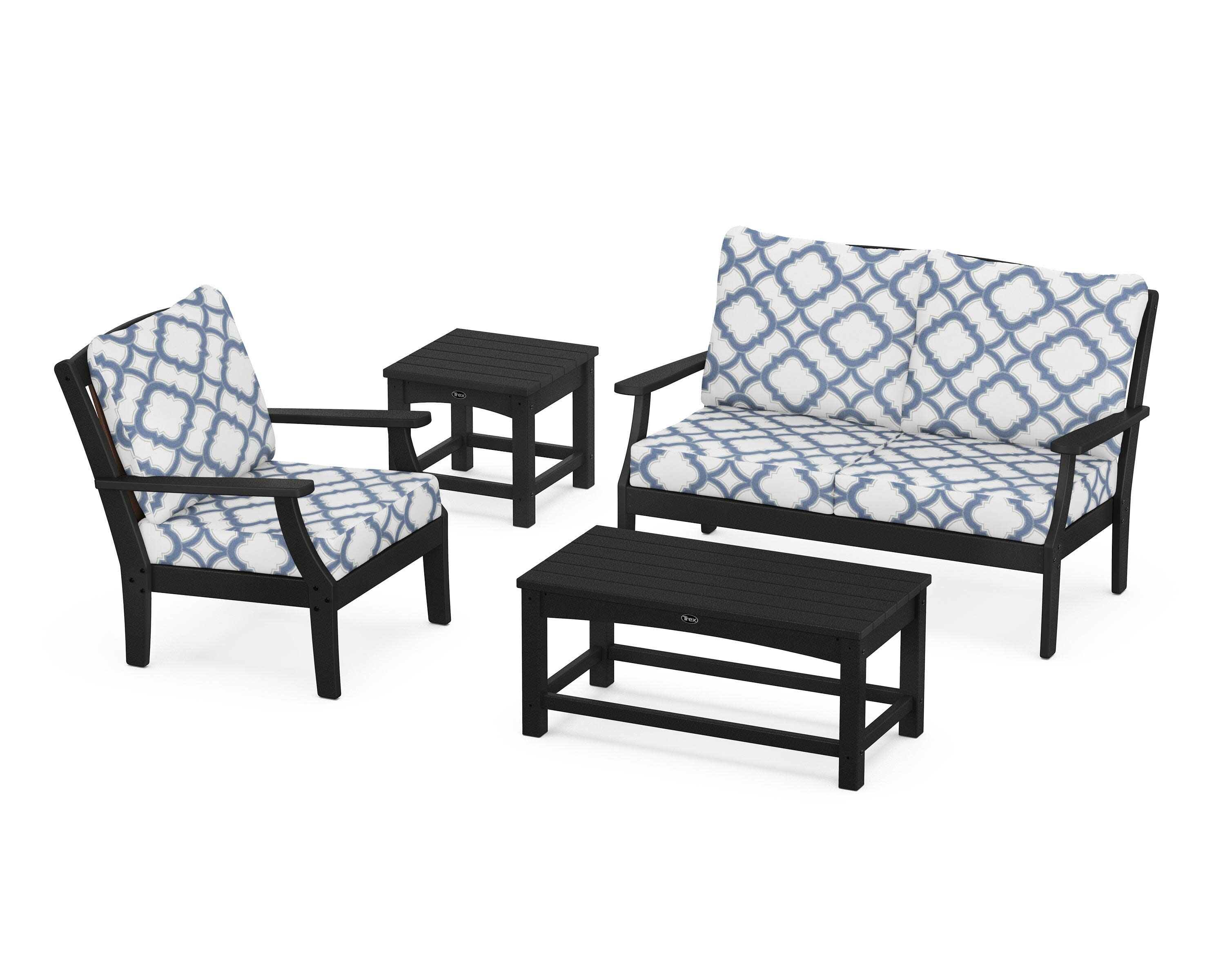 Yacht Club 4-Piece Deep Seating Set in Charcoal Black / Trellis Sky Blue