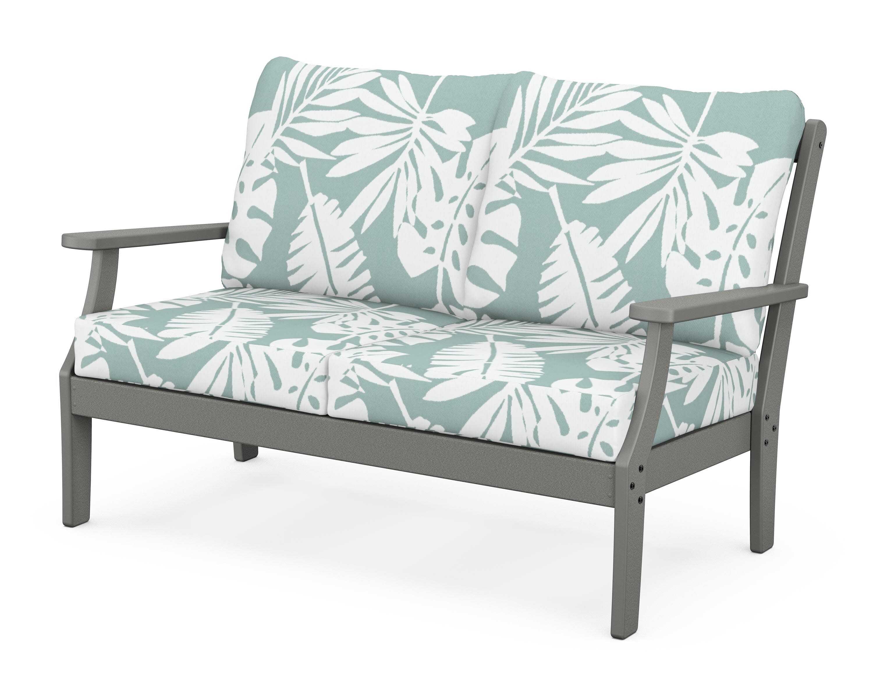 Yacht Club Deep Seating Loveseat in Stepping Stone / Leaf Glacier Spa
