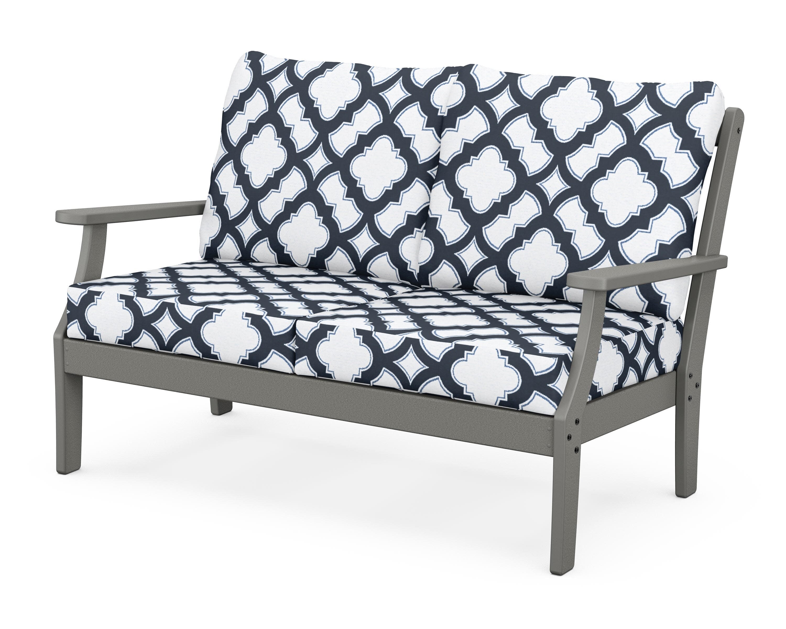 Yacht Club Deep Seating Loveseat in Stepping Stone / Trellis Marine Indigo
