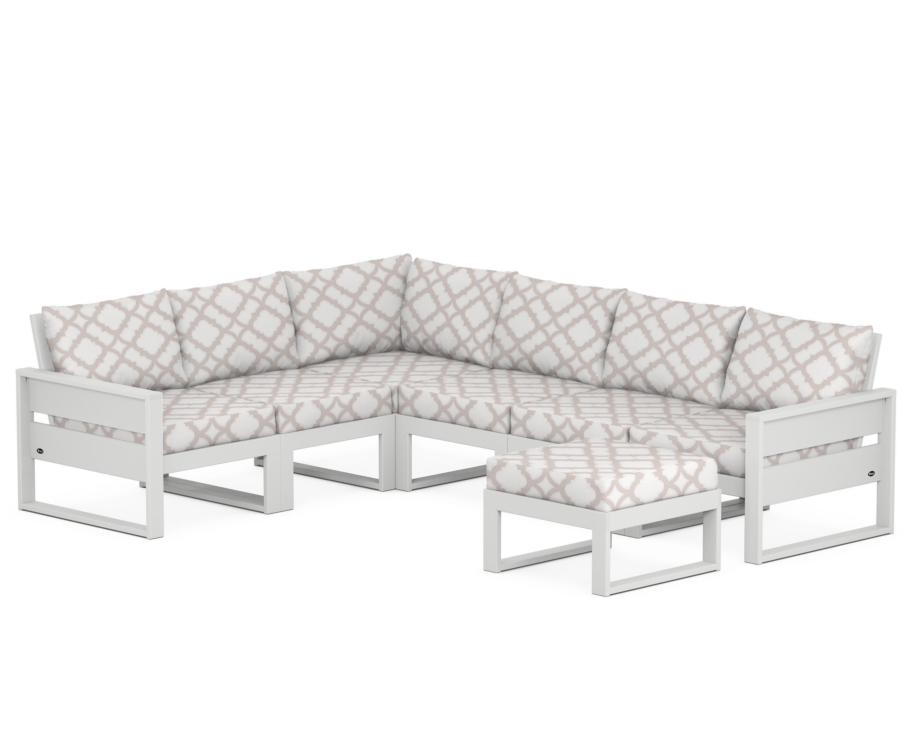 Eastport 6-Piece Sectional with Ottoman in Classic White / Trellis Dune Burlap