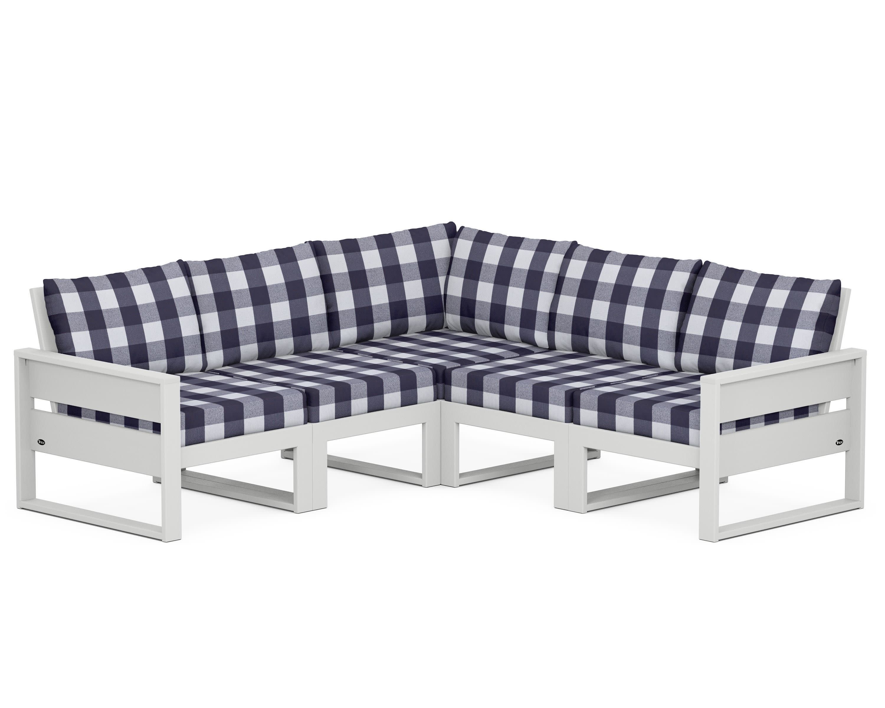 Eastport 5-Piece Sectional in Classic White / Buffalo Plaid Navy