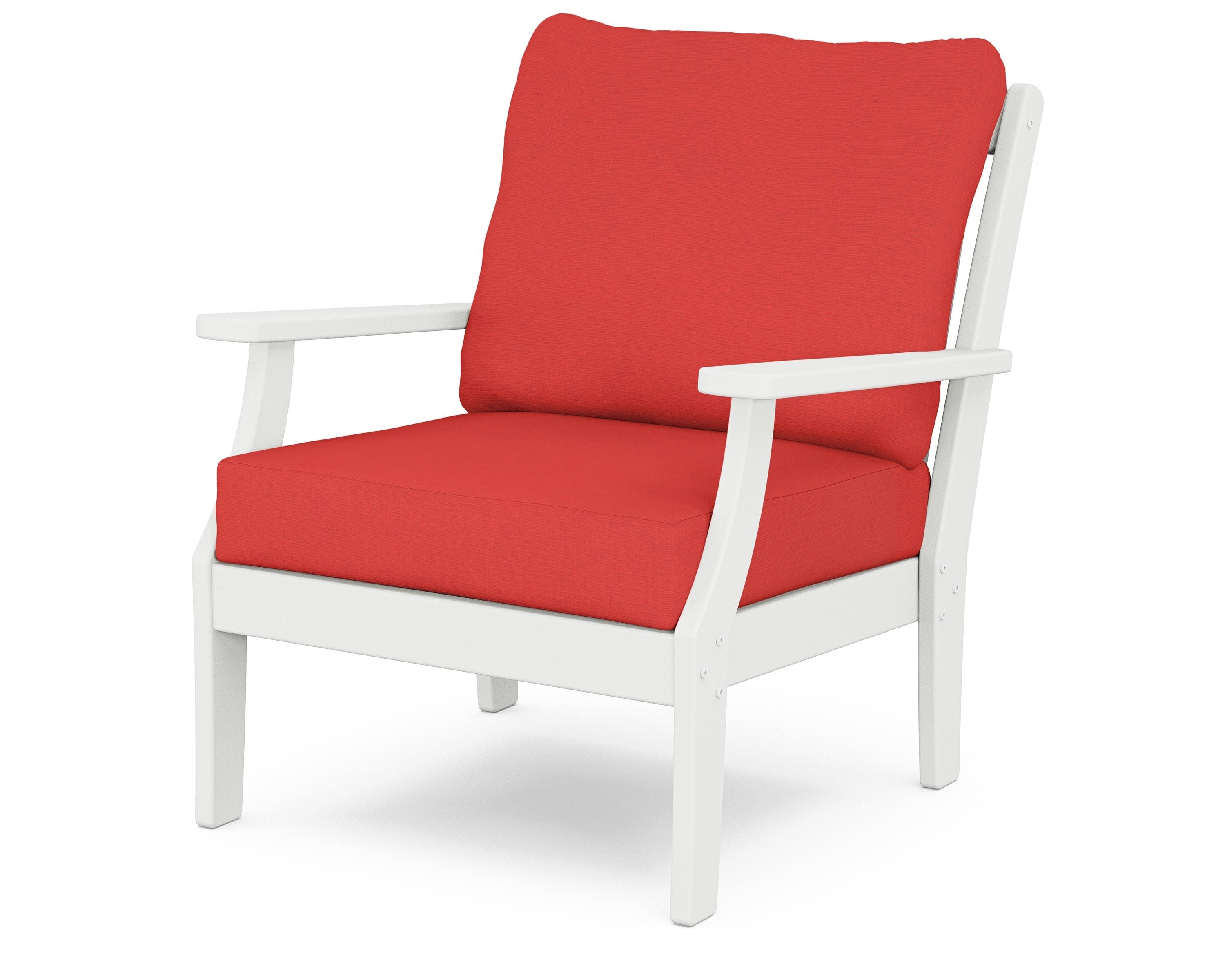 Yacht Club Deep Seating Chair in Classic White / Crimson Linen