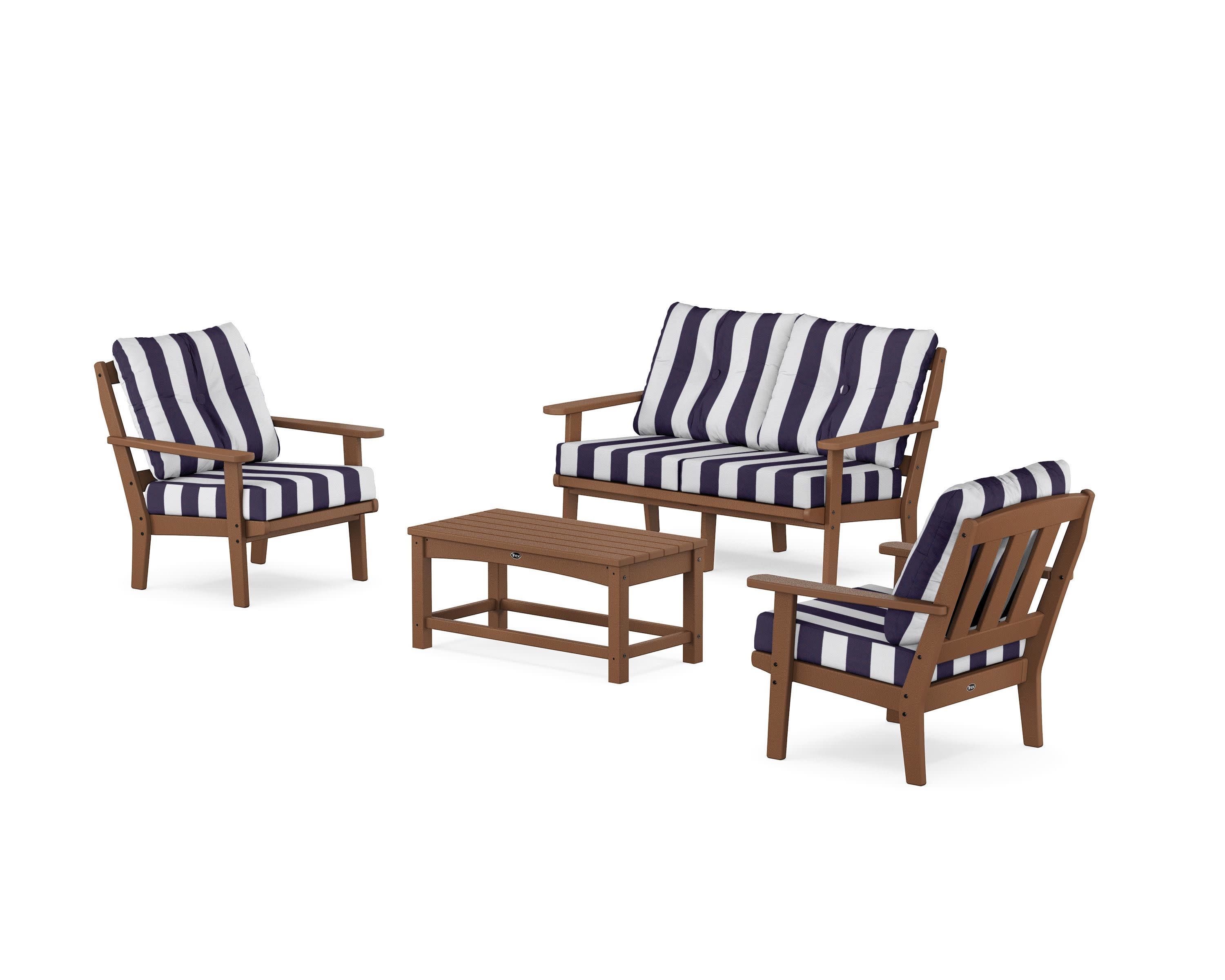 Cape Cod 4-Piece Deep Seating Set with Loveseat in Tree House / Cabana Stripe Navy