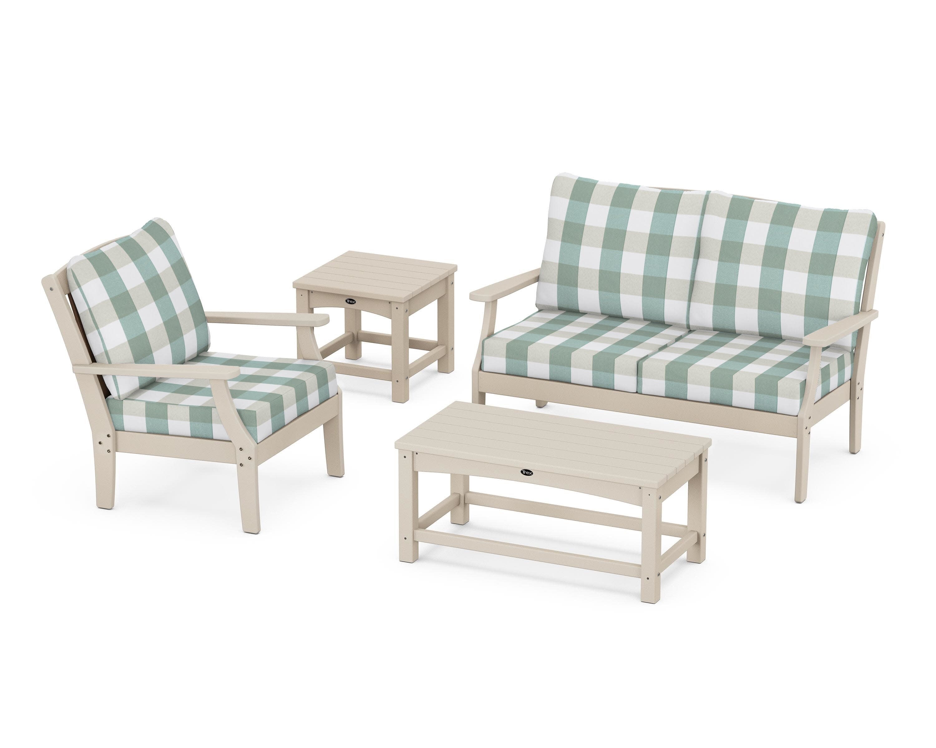 Yacht Club 4-Piece Deep Seating Set in Sand Castle / Buffalo Plaid Glacier Spa
