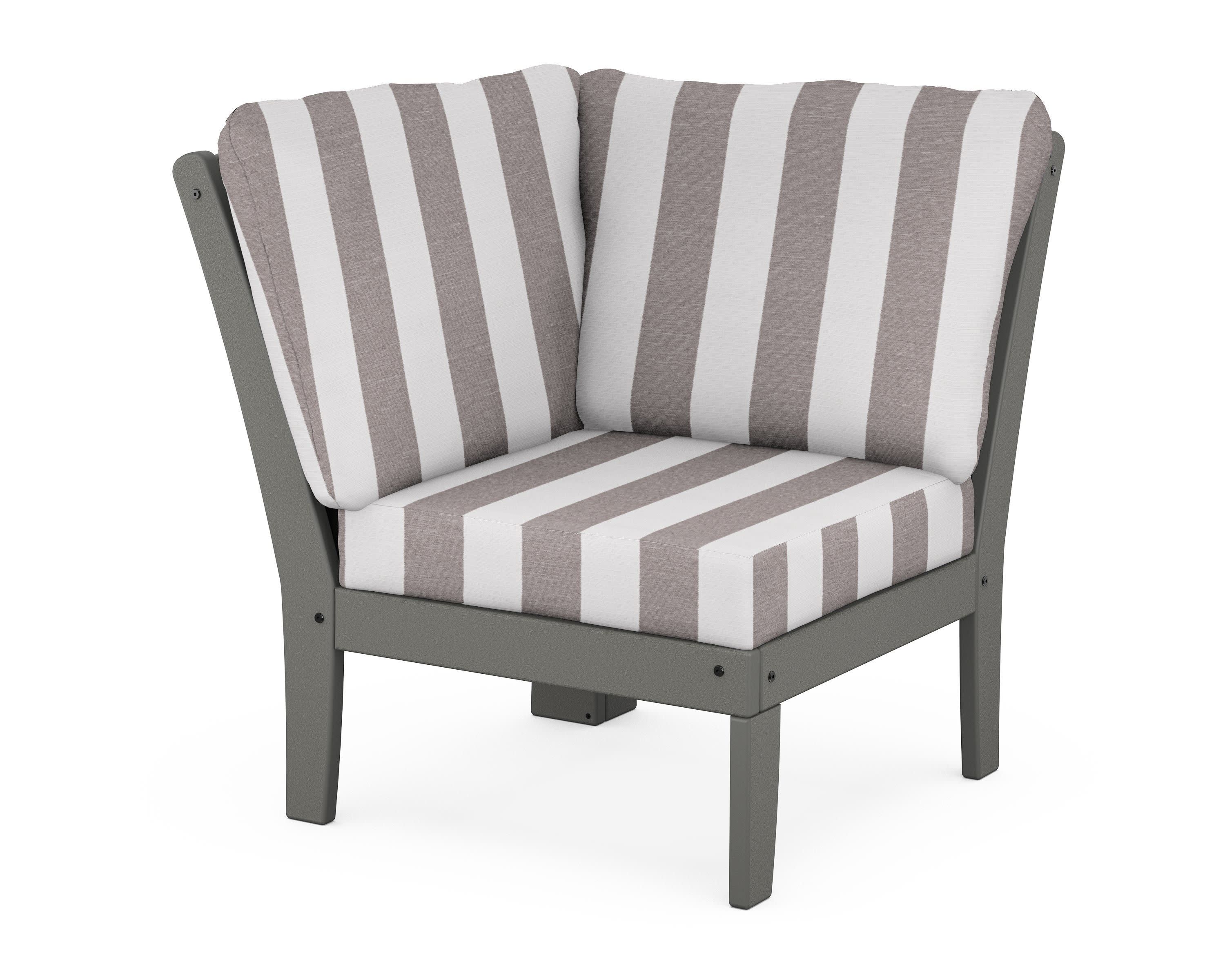 Yacht Club Modular Corner Chair in Stepping Stone / Cabana Stripe Grey Mist