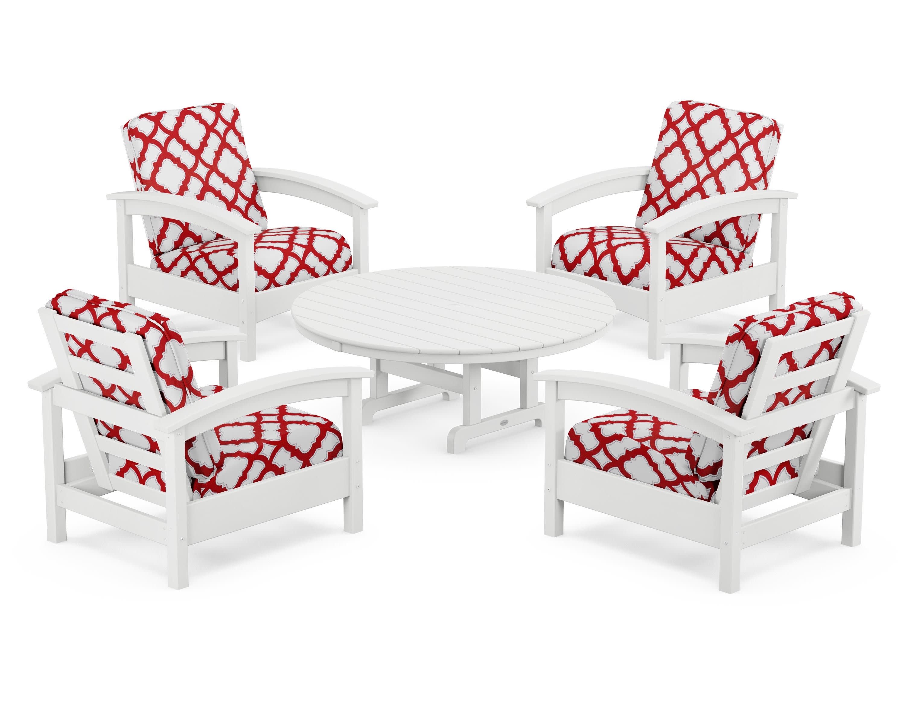 Rockport 5-Piece Deep Seating Set in Classic White / Trellis Crimson