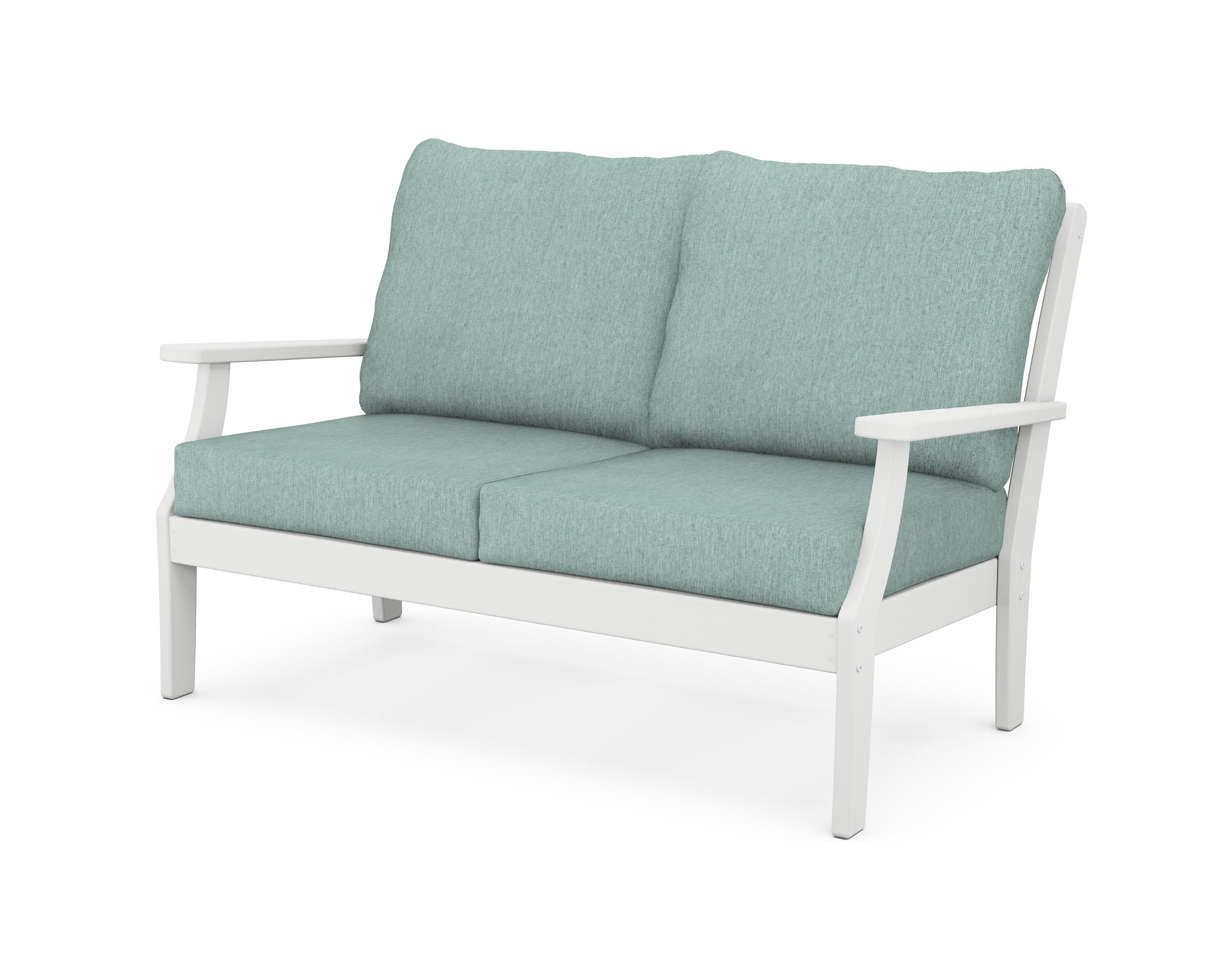 Yacht Club Deep Seating Loveseat in Classic White / Glacier Spa