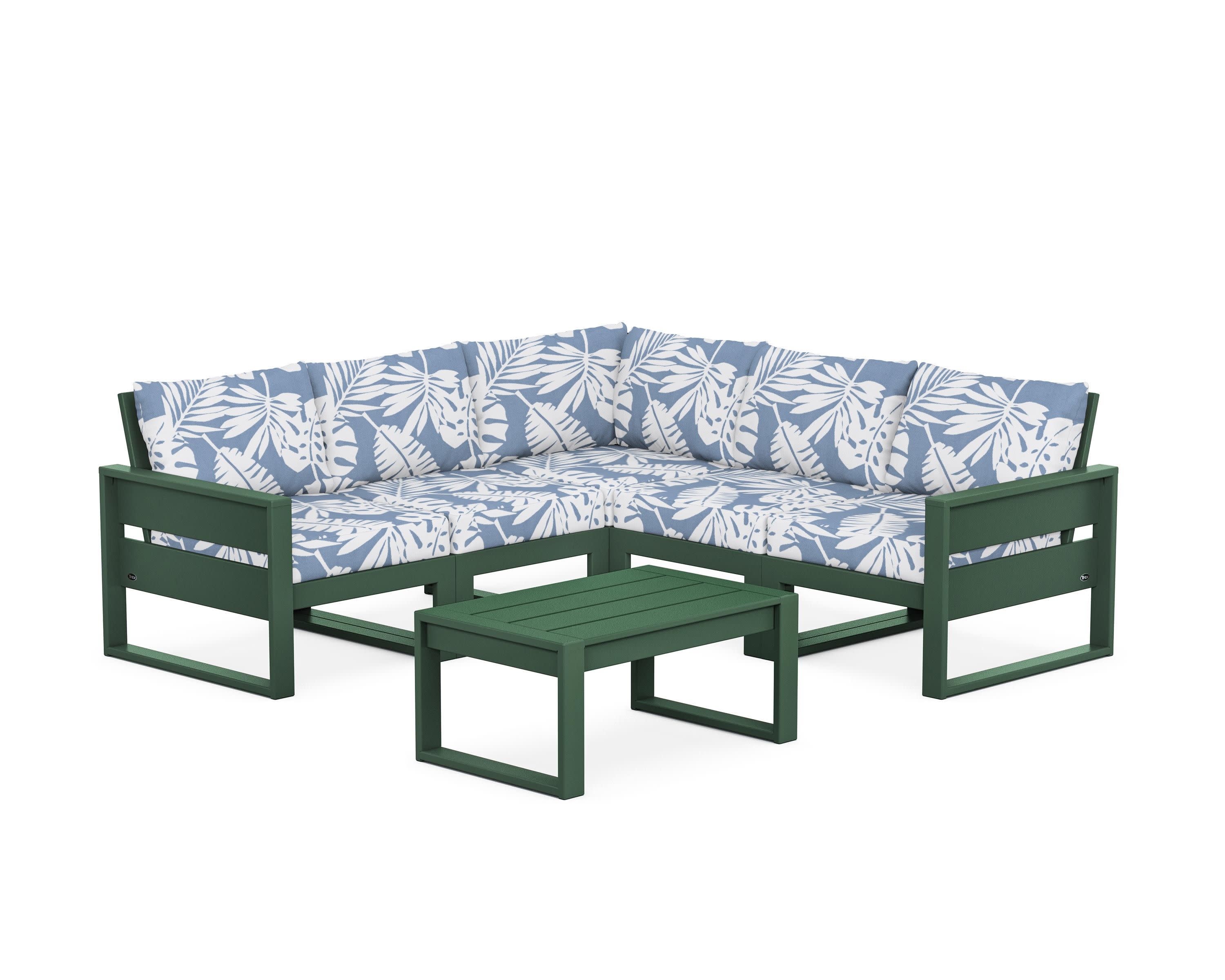 Eastport 6-Piece Deep Seating Sectional + Coffee Table Set in Rainforest Canopy / Leaf Sky Blue