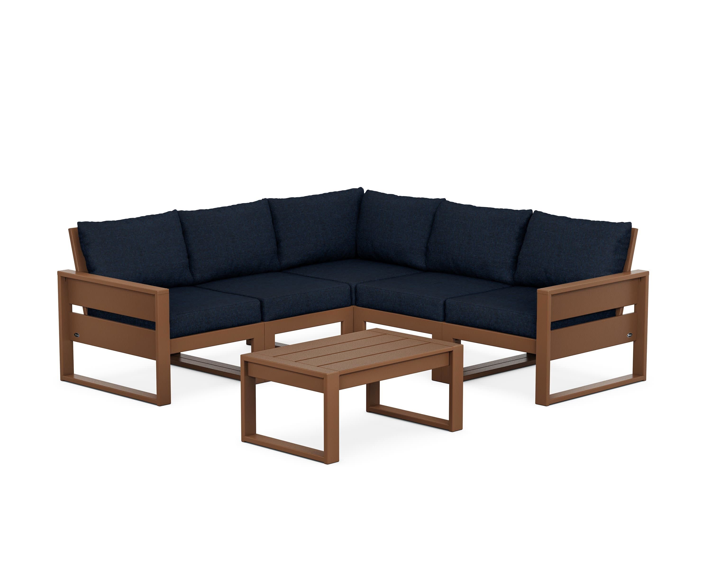 Eastport 6-Piece Deep Seating Sectional + Coffee Table Set in Tree House / Marine Indigo
