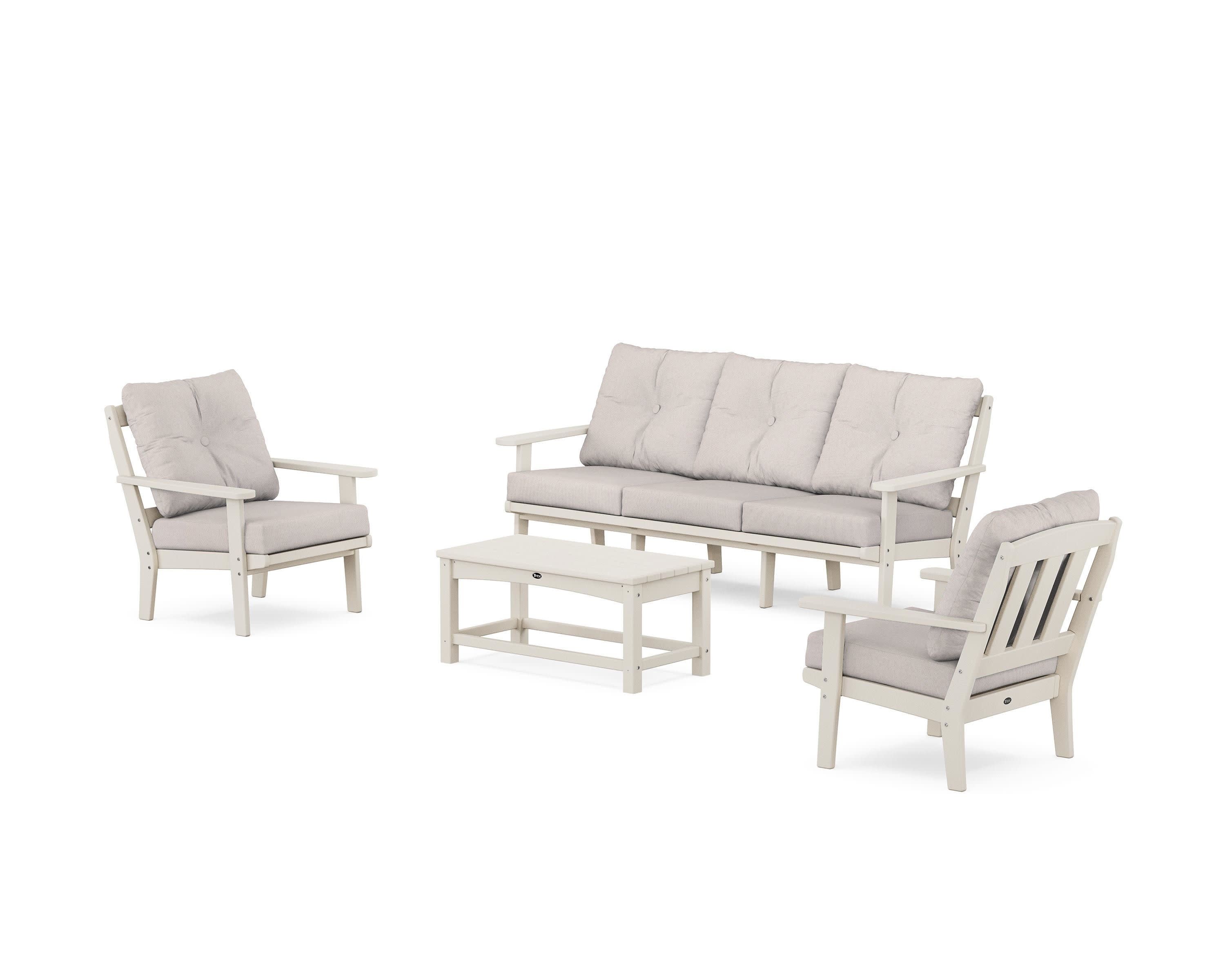 Cape Cod 4-Piece Deep Seating Set with Sofa in Sand Castle / Dune Burlap