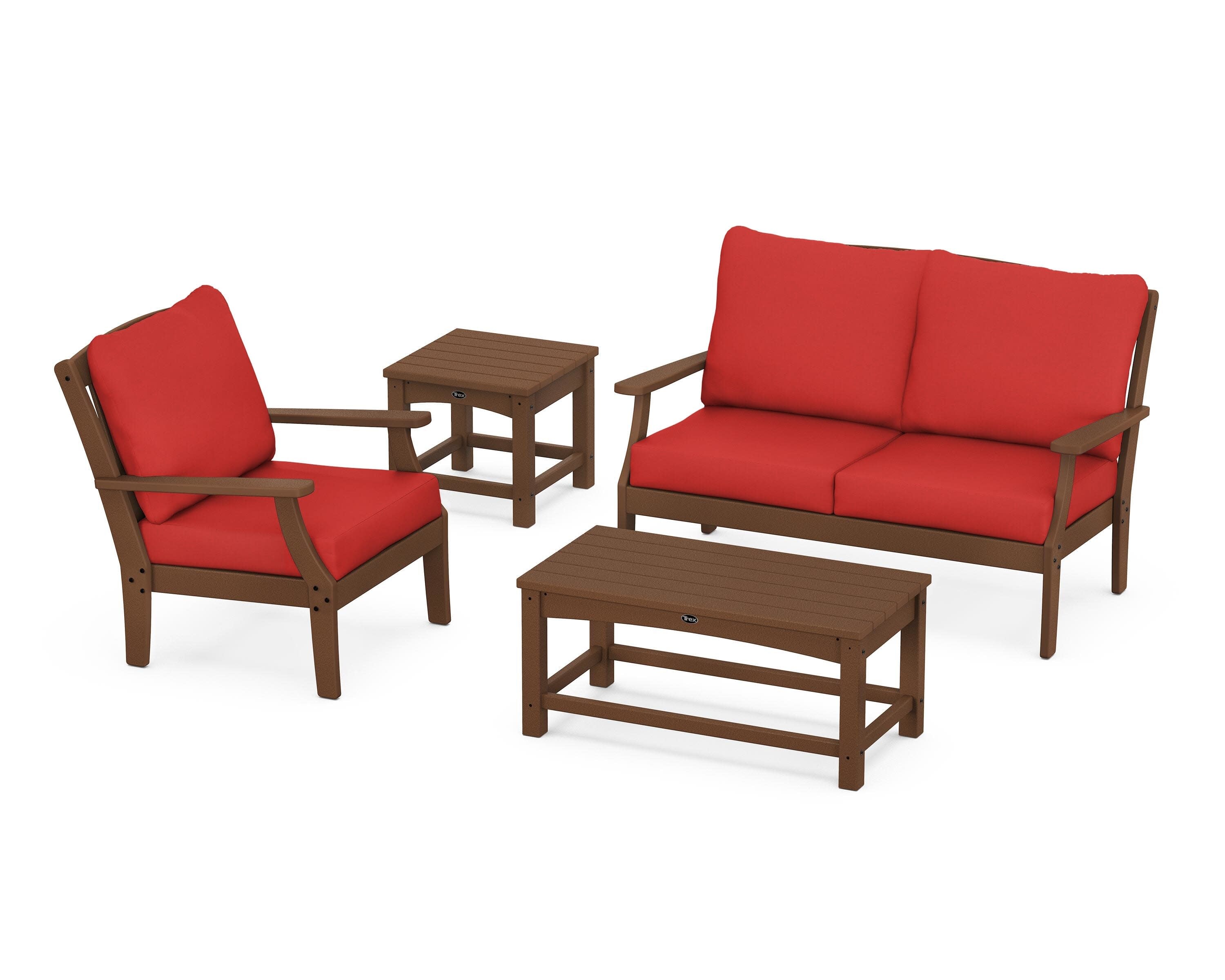 Yacht Club 4-Piece Deep Seating Set in Tree House / Crimson Linen
