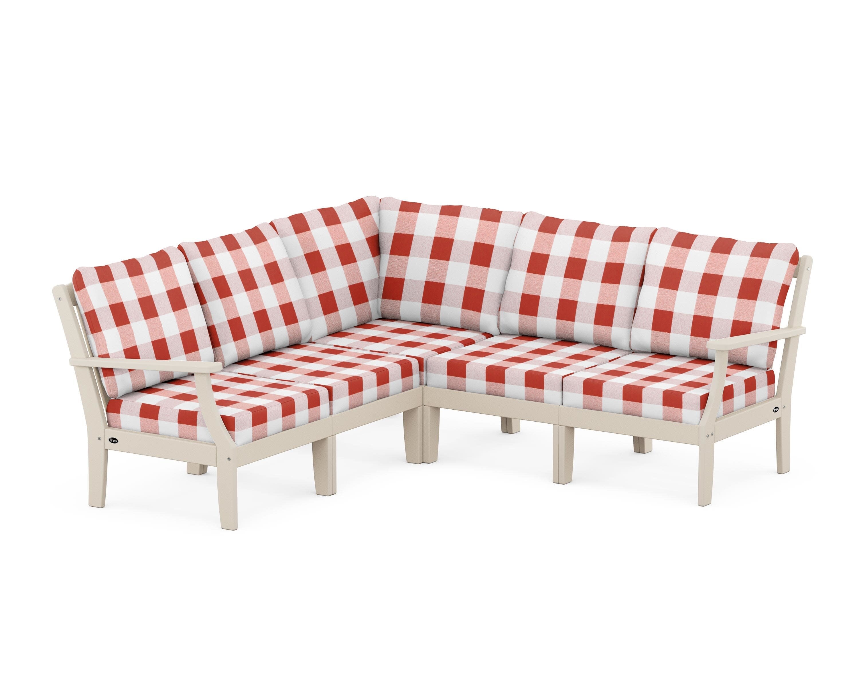 Yacht Club Modular 5-Piece Deep Seating Set in Sand Castle / Buffalo Plaid Crimson