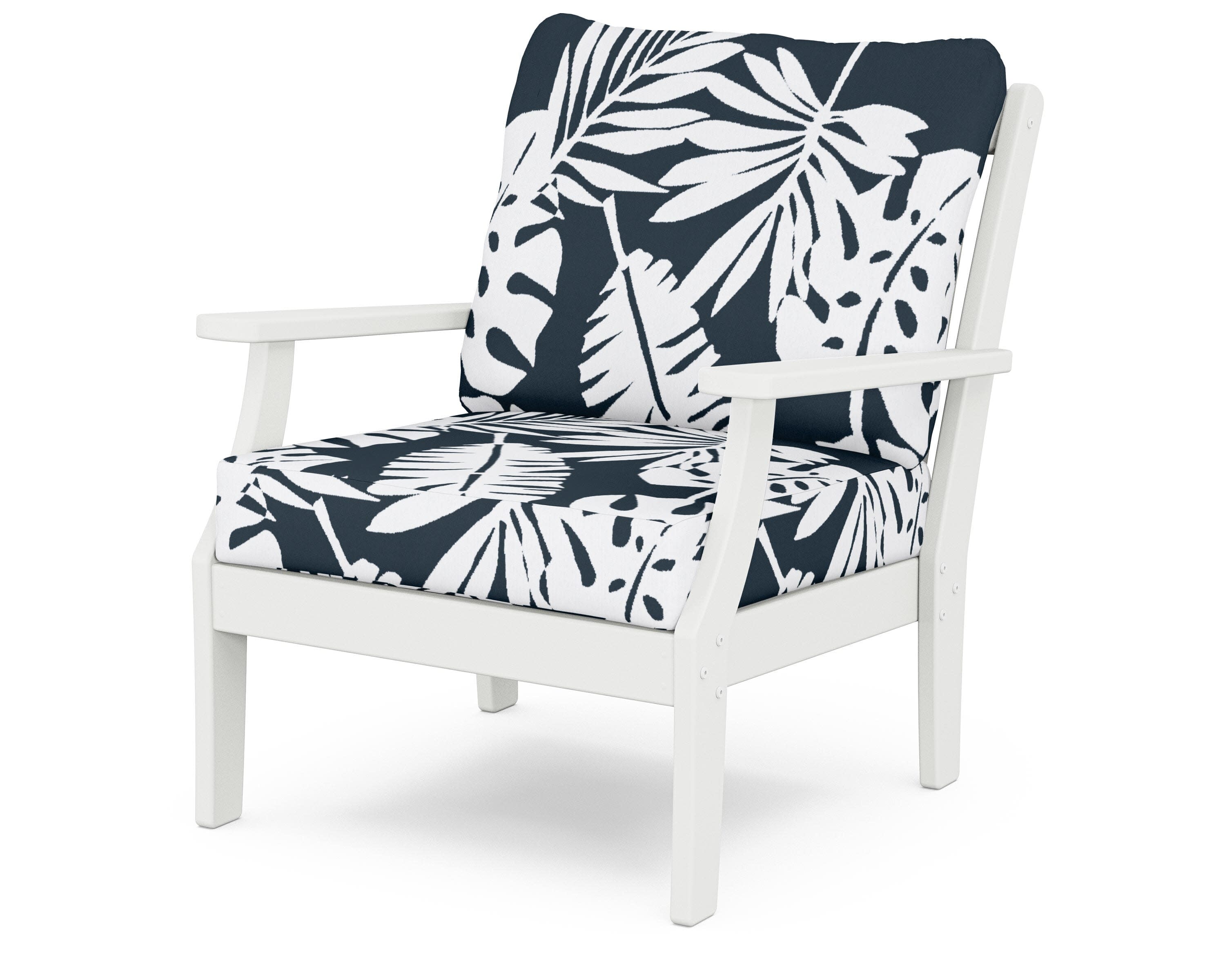 Yacht Club Deep Seating Chair in Classic White / Leaf Marine Indigo