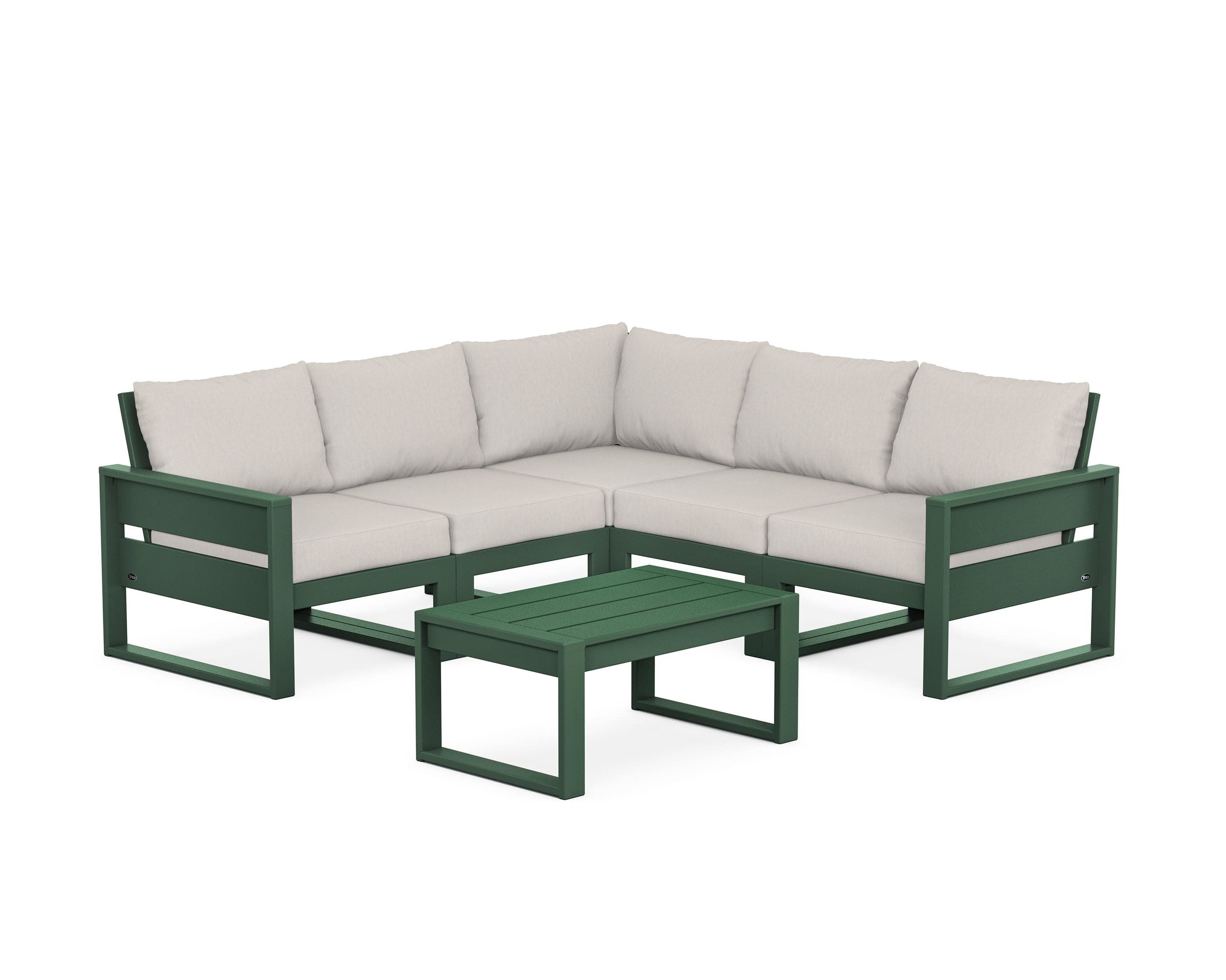 Eastport 6-Piece Deep Seating Sectional + Coffee Table Set in Rainforest Canopy / Cast Ash