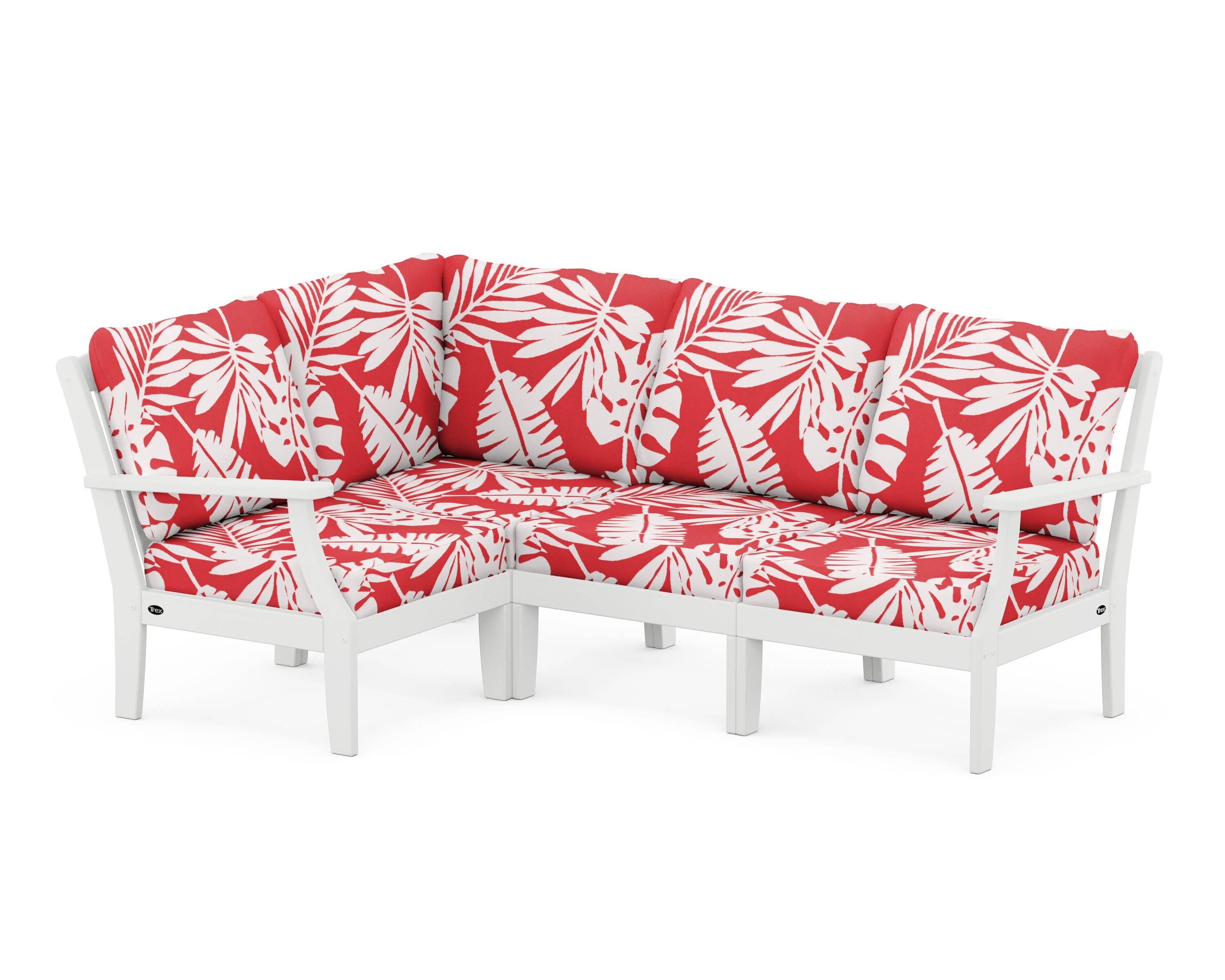 Yacht Club Modular 4-Piece Deep Seating Set in Classic White / Leaf Crimson