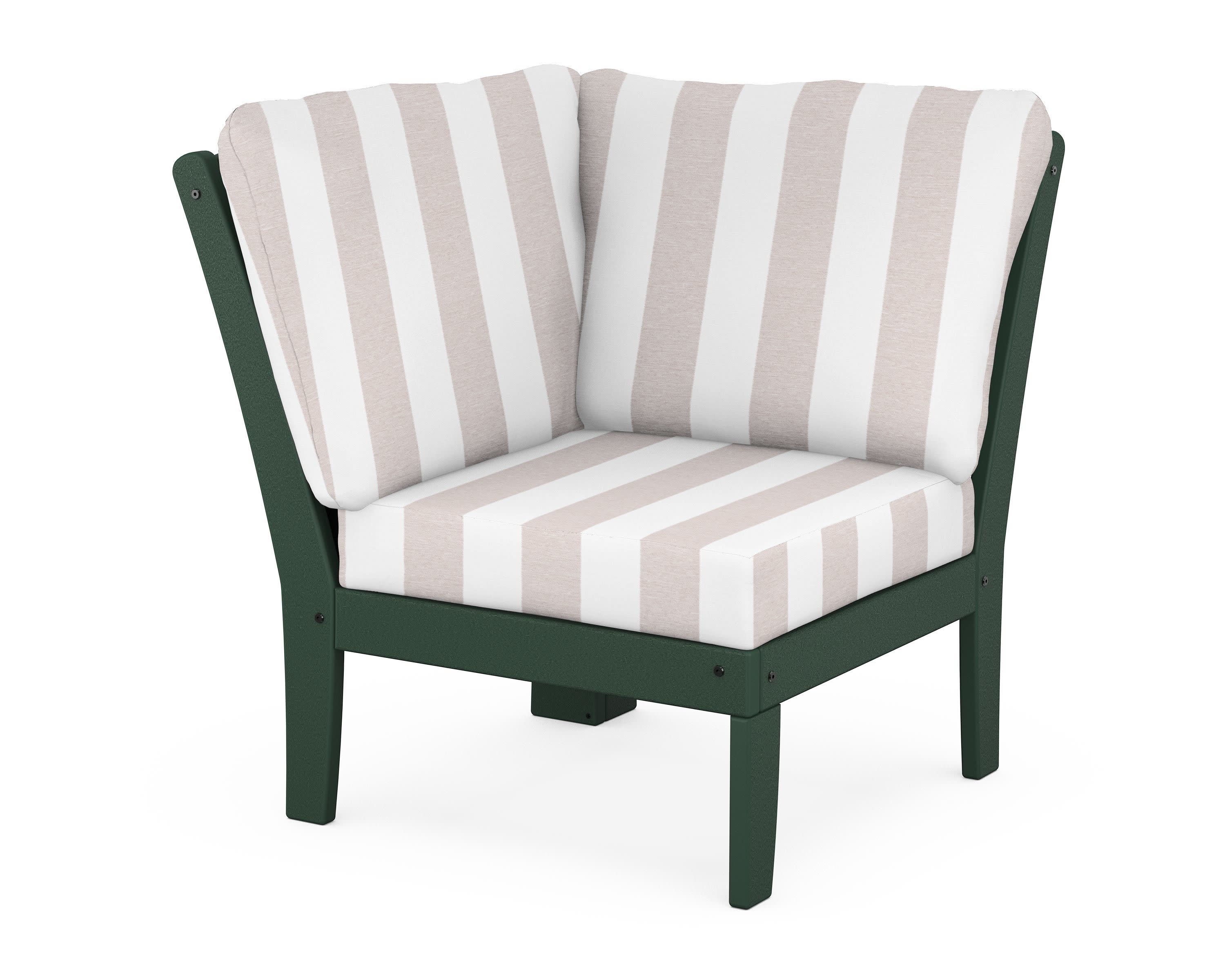 Yacht Club Modular Corner Chair in Rainforest Canopy / Cabana Stripe Dune Burlap