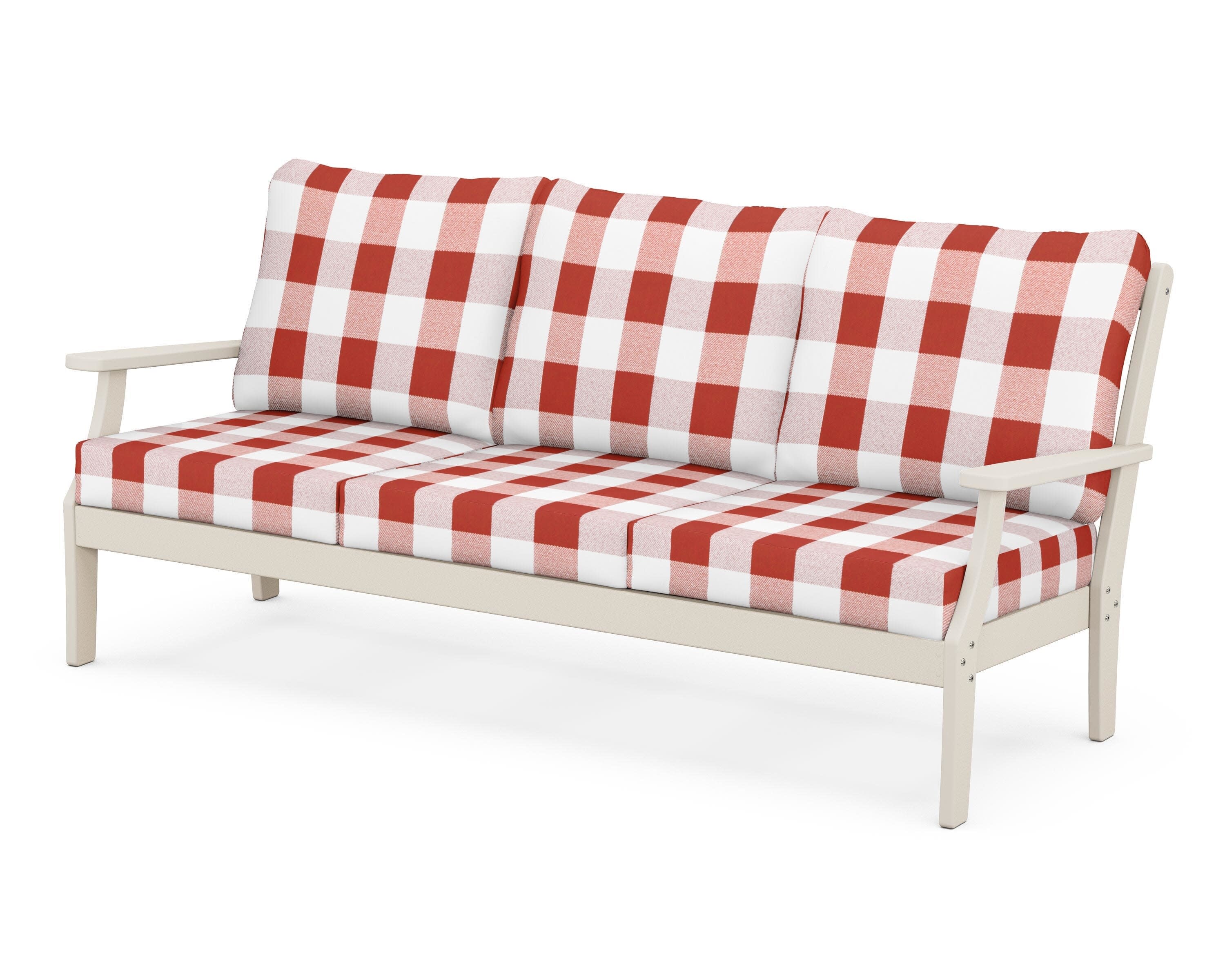 Yacht Club Deep Seating Sofa in Sand Castle / Buffalo Plaid Crimson