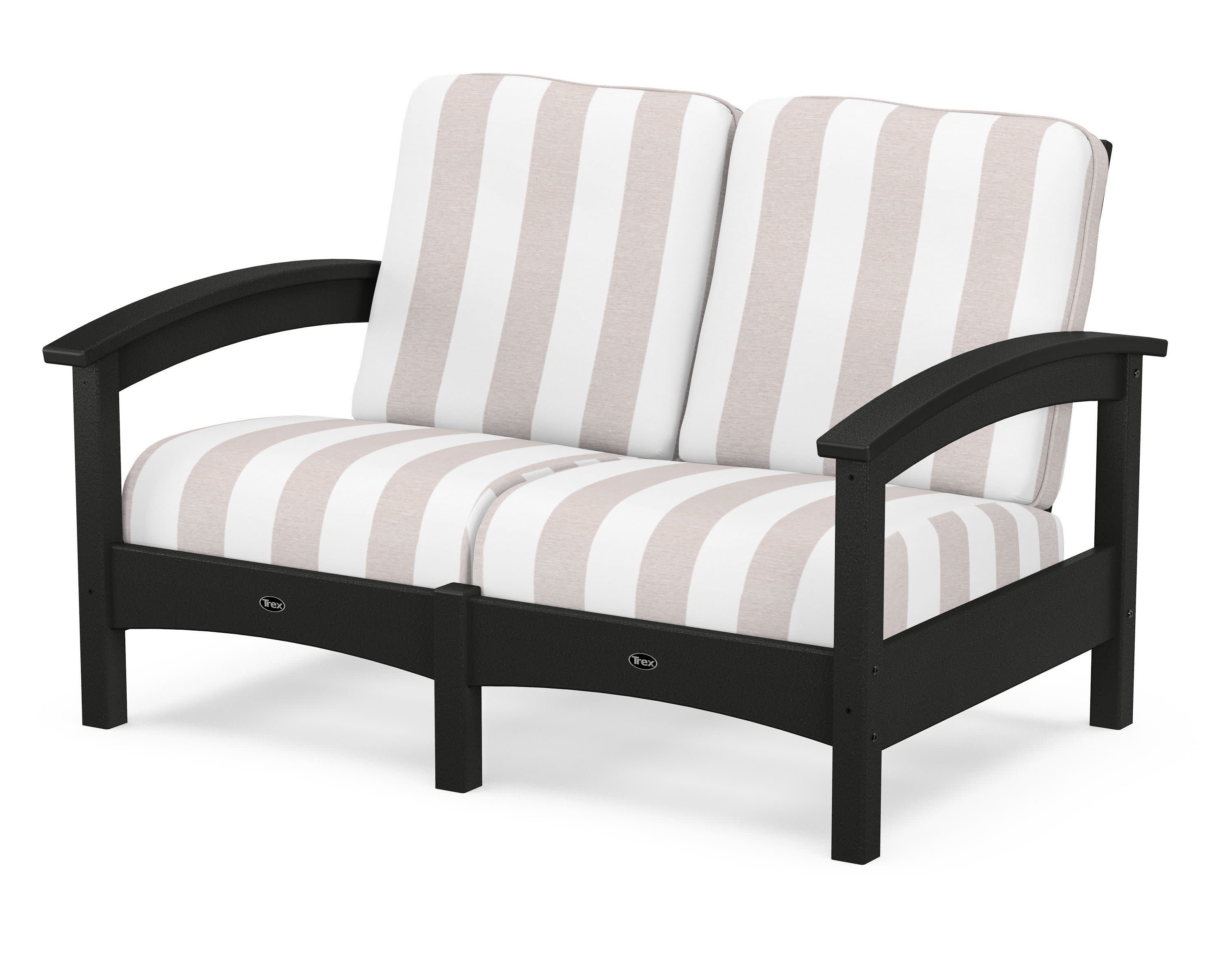 Rockport Club Loveseat in Charcoal Black / Cabana Stripe Dune Burlap