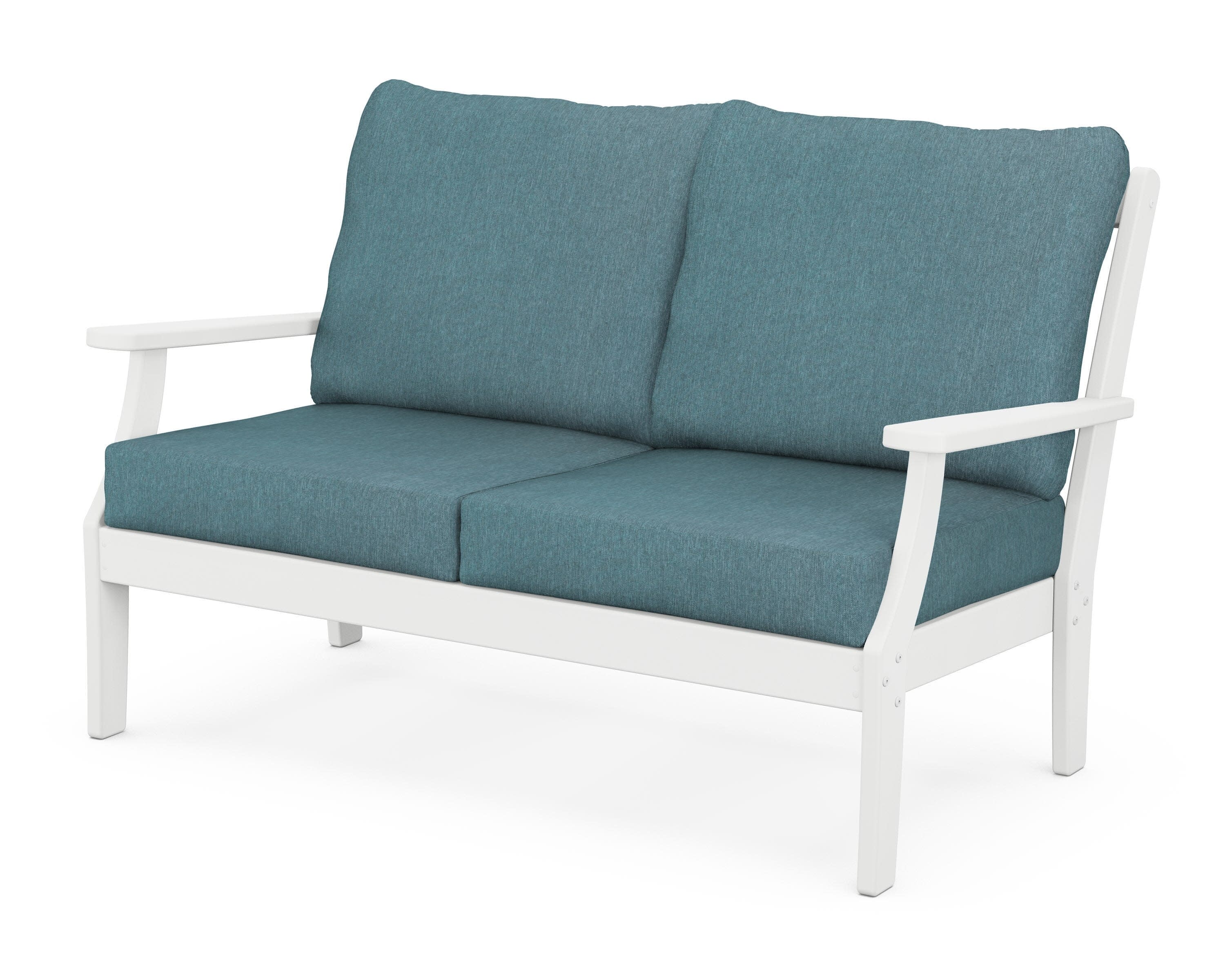 Yacht Club Deep Seating Loveseat in Classic White / Ocean Teal