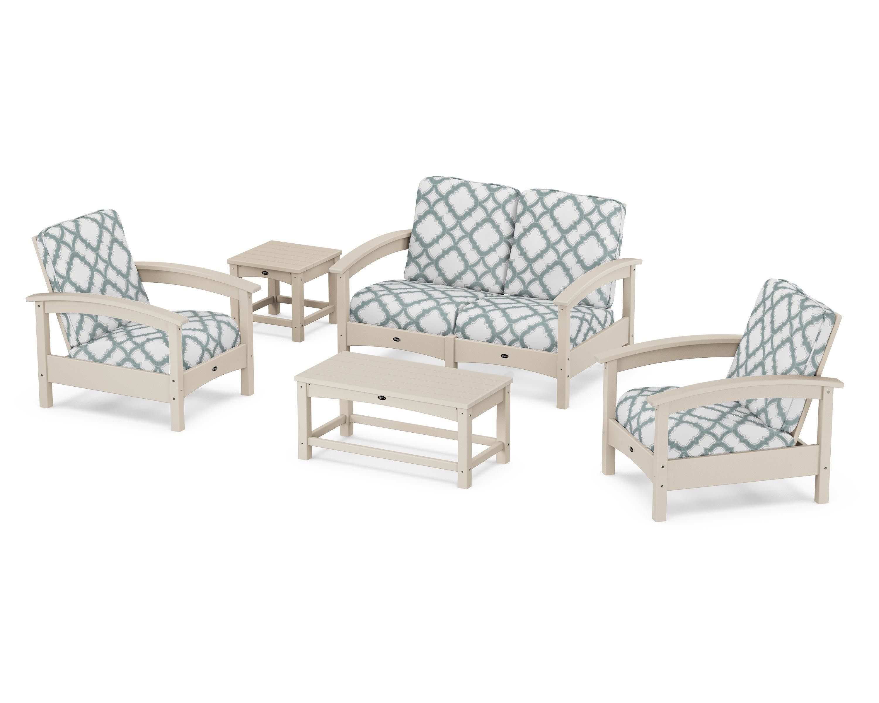 Rockport Club 6-Piece Deep Seating Conversation Set in Sand Castle / Trellis Glacier Spa