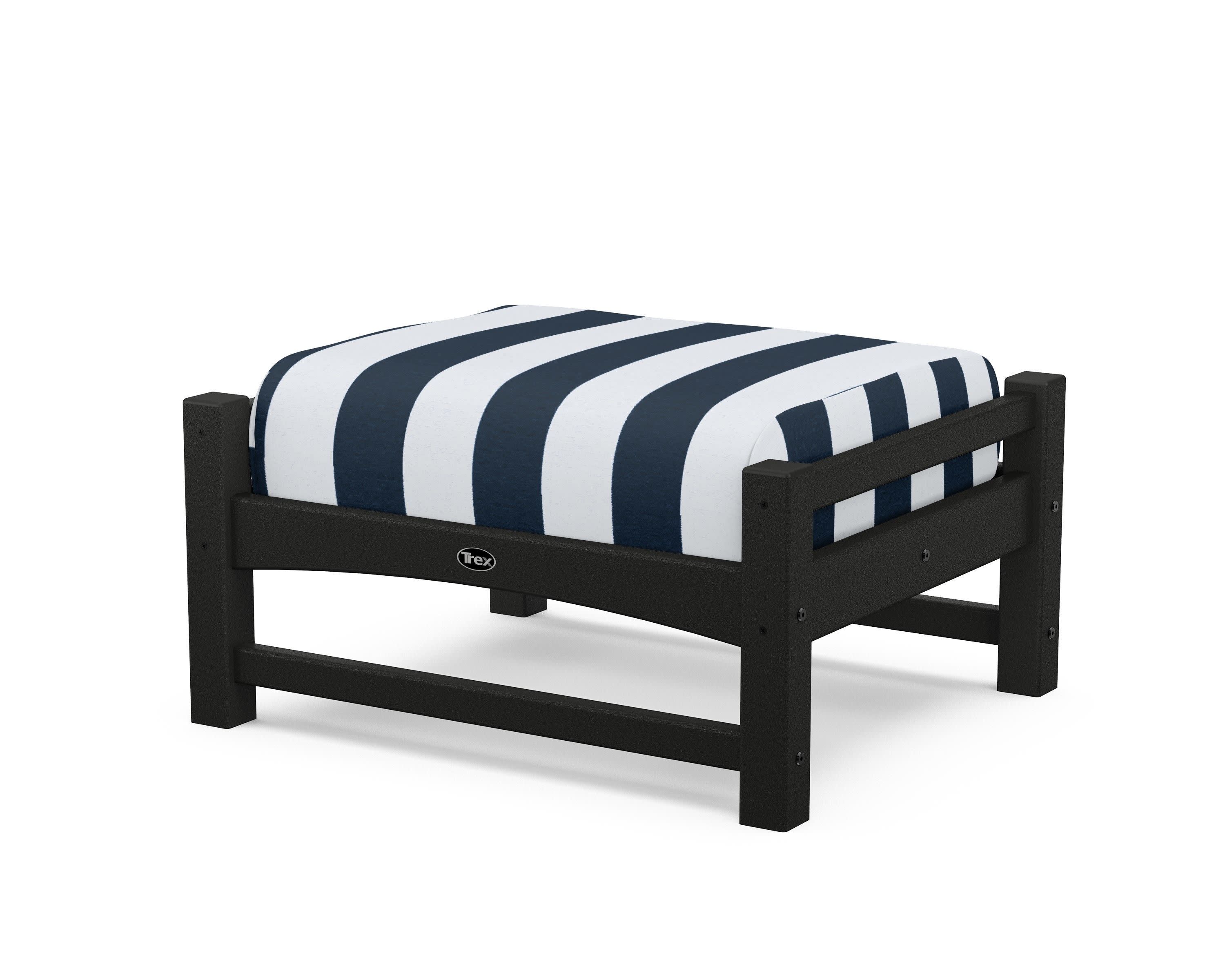 Rockport Club Ottoman in Charcoal Black / Cabana Stripe Marine Indigo
