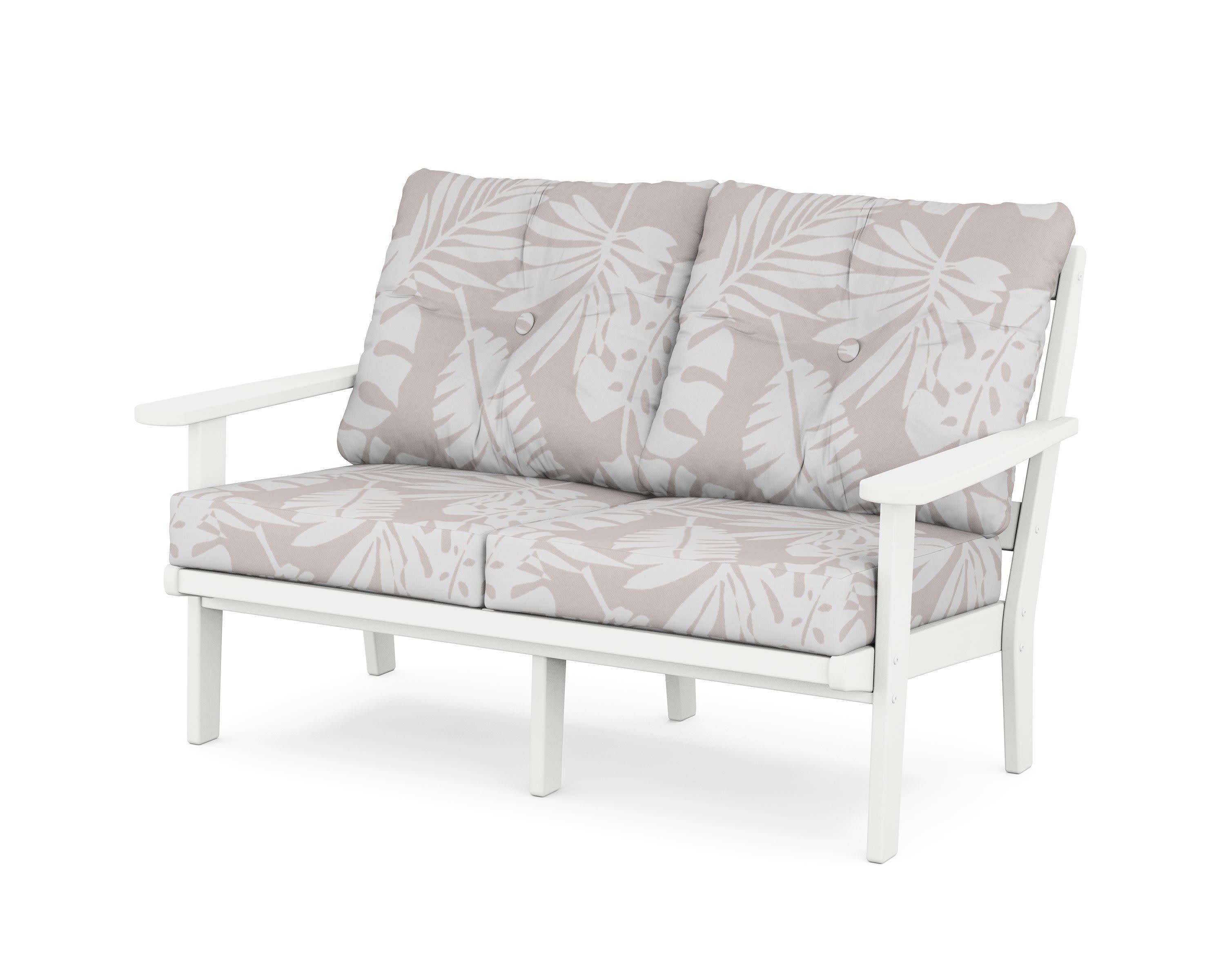 Cape Cod Deep Seating Loveseat in Classic White / Leaf Dune Burlap