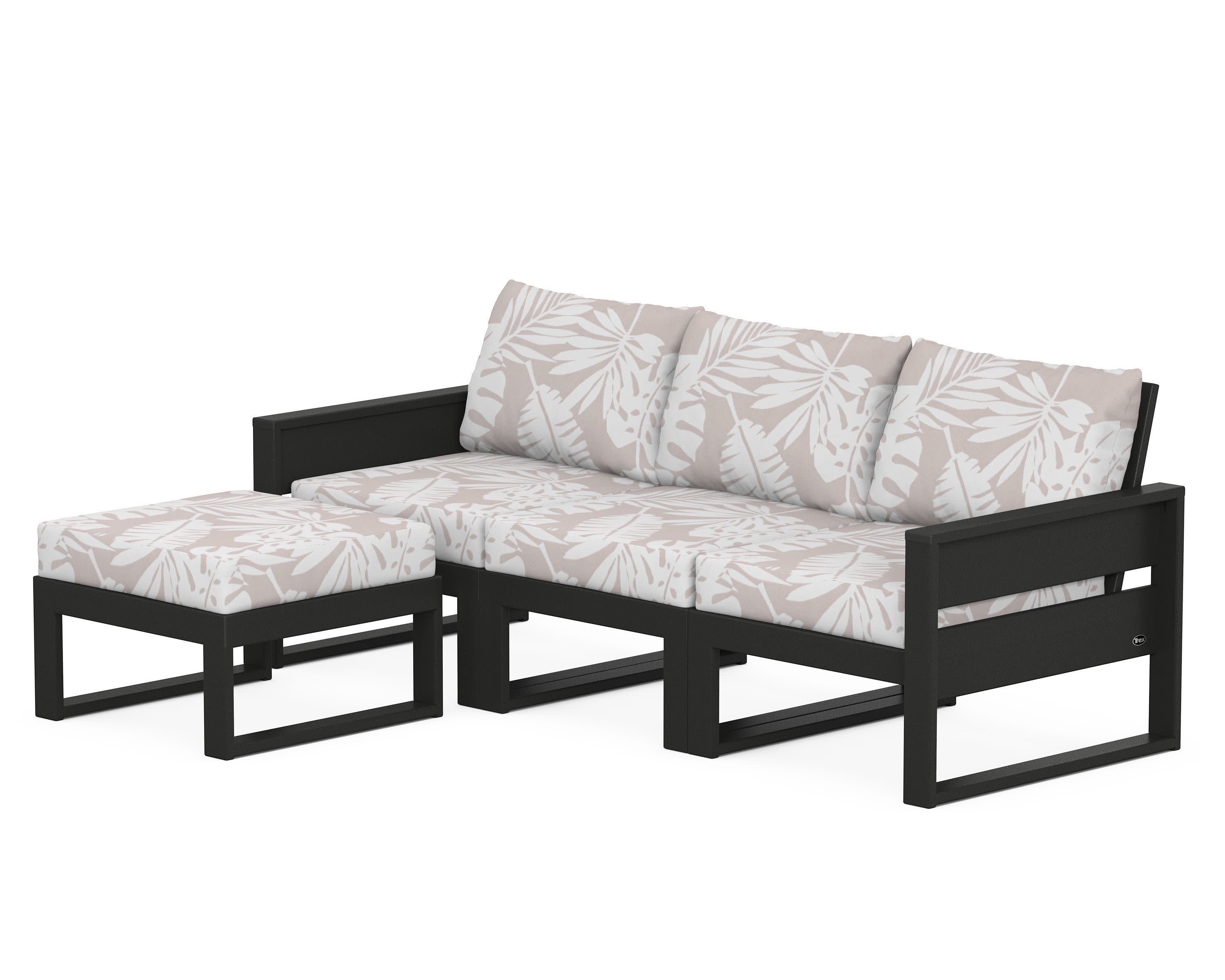 Eastport 4- Piece Sectional with Ottoman in Charcoal Black / Leaf Dune Burlap