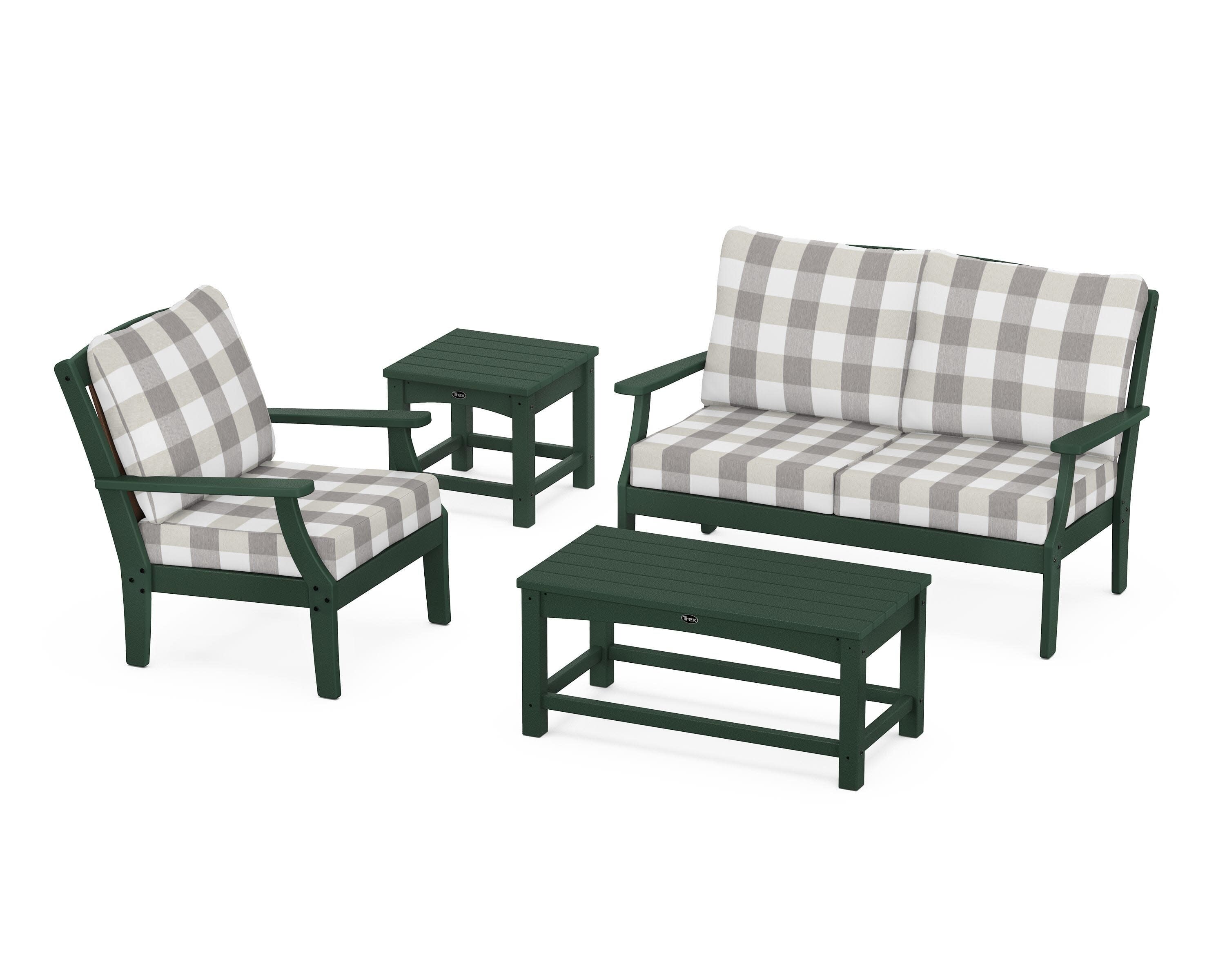 Yacht Club 4-Piece Deep Seating Set in Rainforest Canopy / Buffalo Plaid Grey Mist