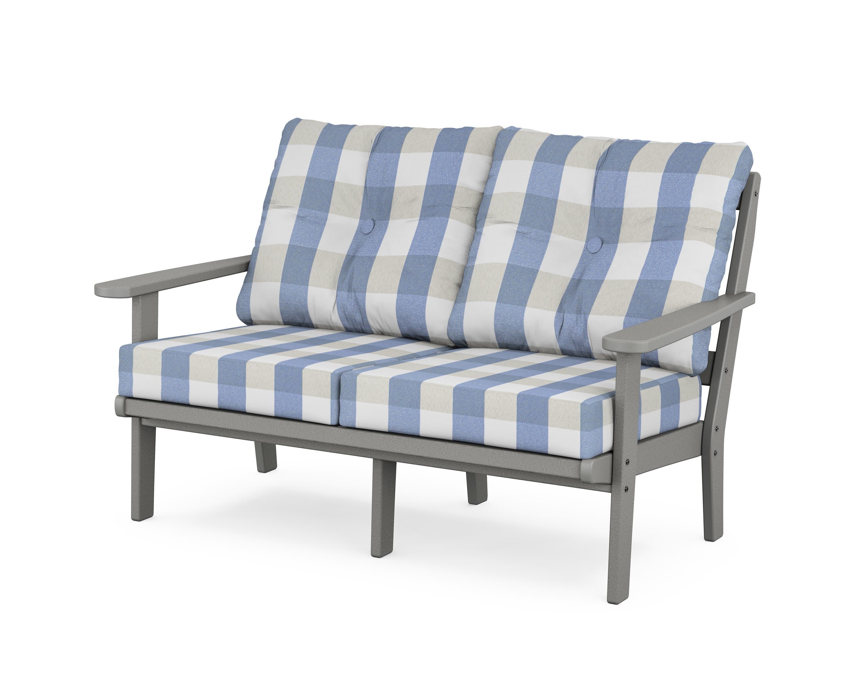 Cape Cod Deep Seating Loveseat in Stepping Stone / Buffalo Plaid Sky Blue